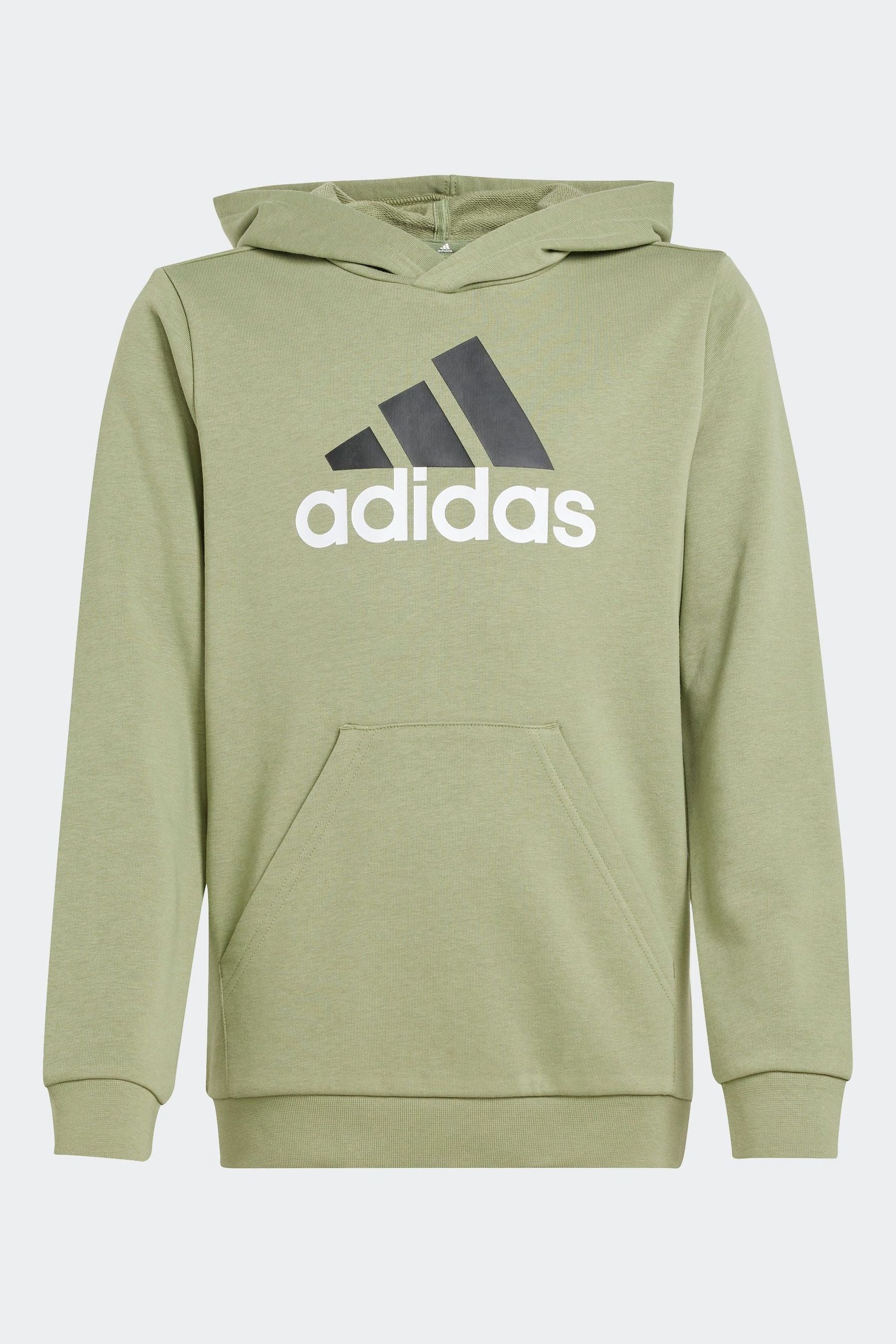 adidas Green Sportswear Essentials Two Colored Big Logo Cotton Hoodie