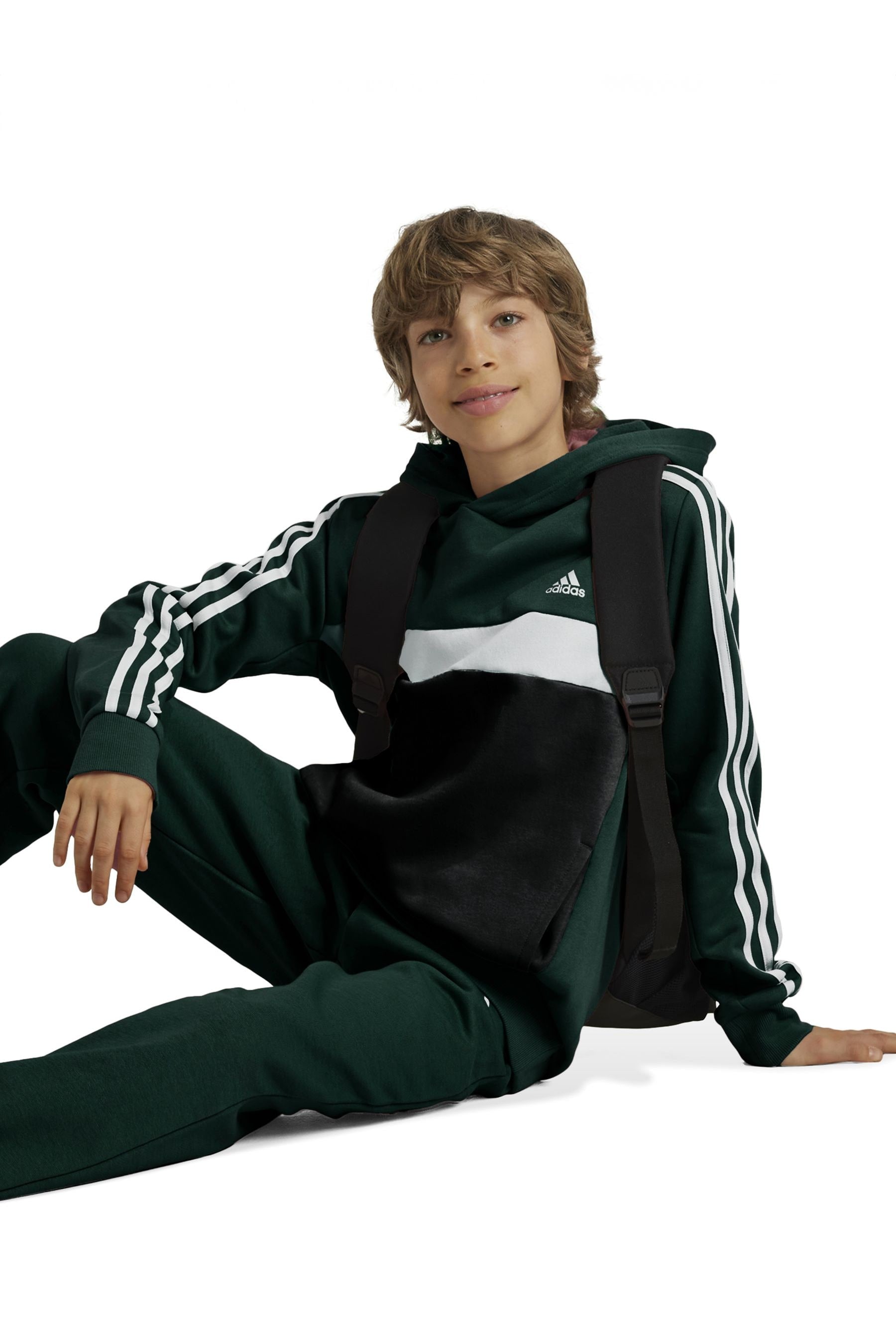 adidas Red Tiberio 3-Stripes Colorblock Fleece Hoodie Kids