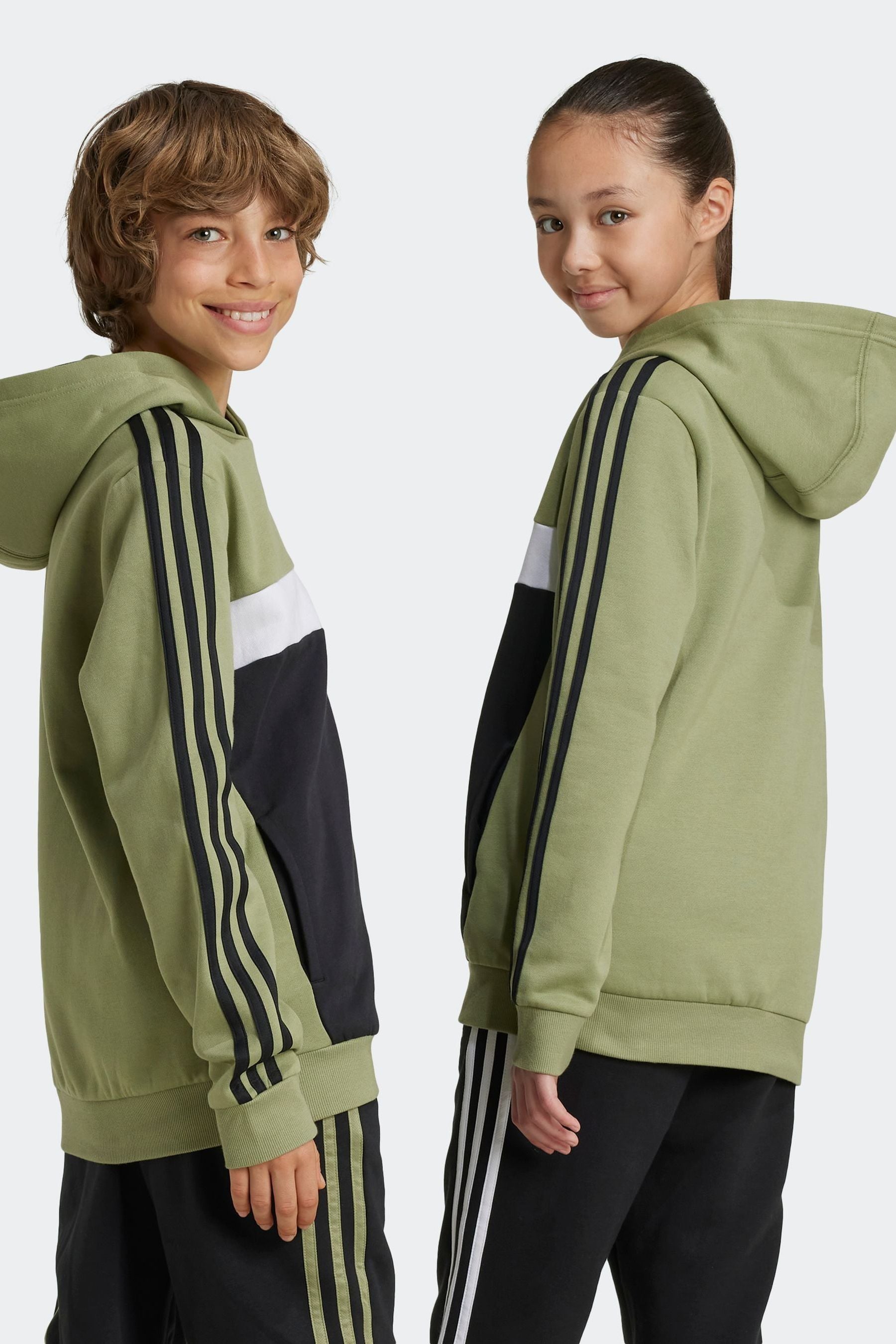 adidas Green Kids Sportswear Tiberio 3-Stripes Colourblock Fleece Hoodie