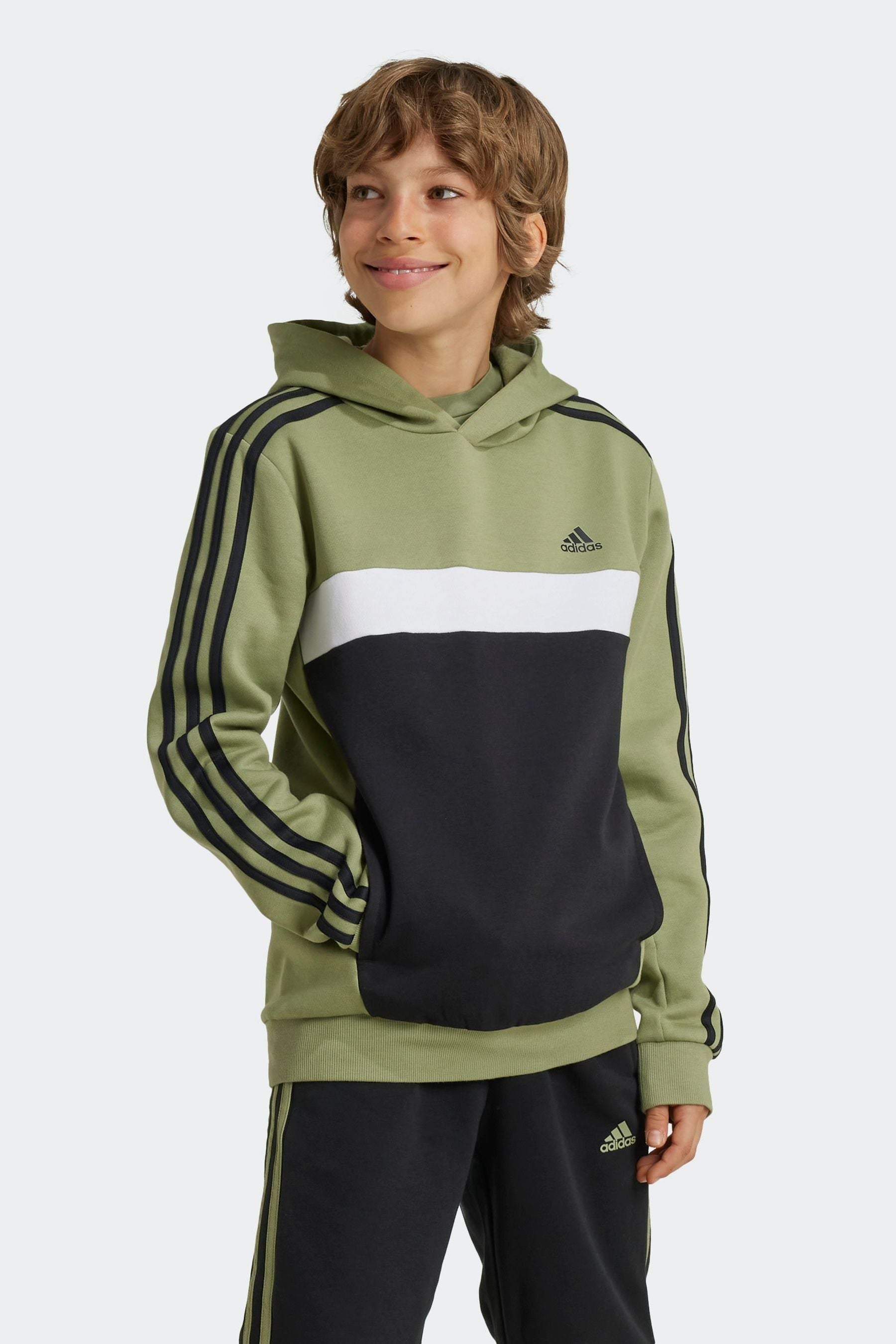 adidas Green Kids Sportswear Tiberio 3-Stripes Colourblock Fleece Hoodie