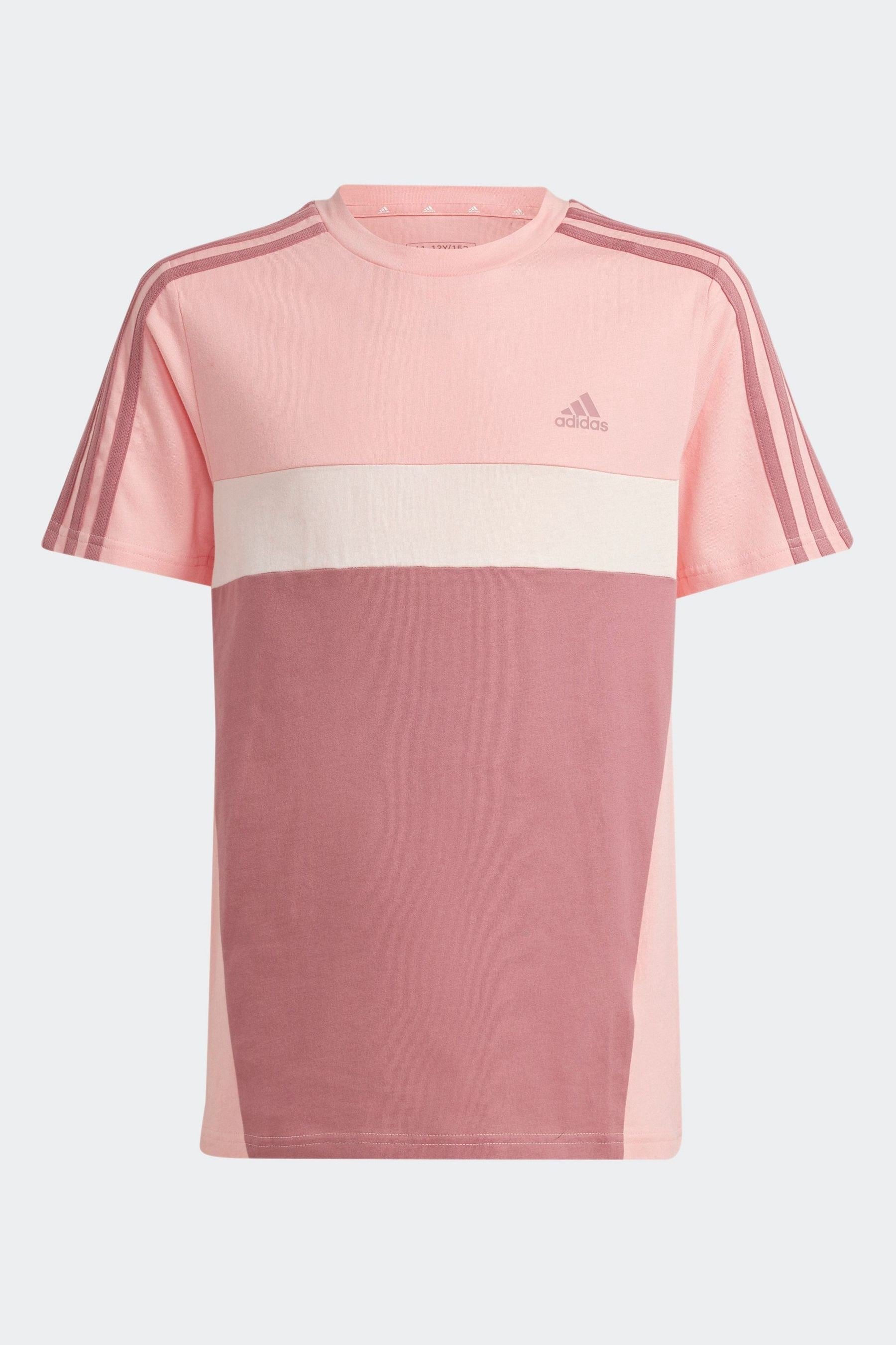 adidas Pink Light Sportswear Tiberio 3 Stripes Colourblock 100% Cotton T-Shirt