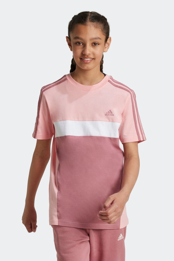 adidas Pink Light Sportswear Tiberio 3 Stripes Colourblock 100% Cotton T-Shirt