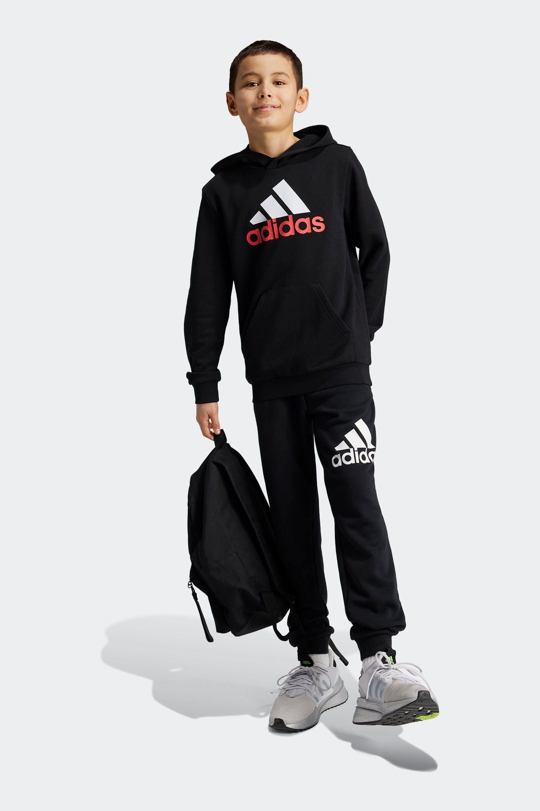 adidas Dark Black Sportswear Essentials Two Colored Big Logo Cotton Hoodie