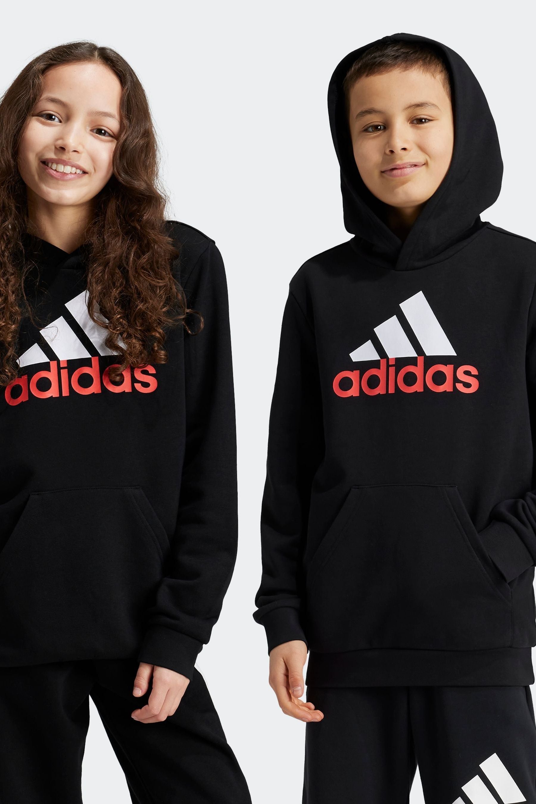 adidas Dark Black Sportswear Essentials Two Colored Big Logo Cotton Hoodie