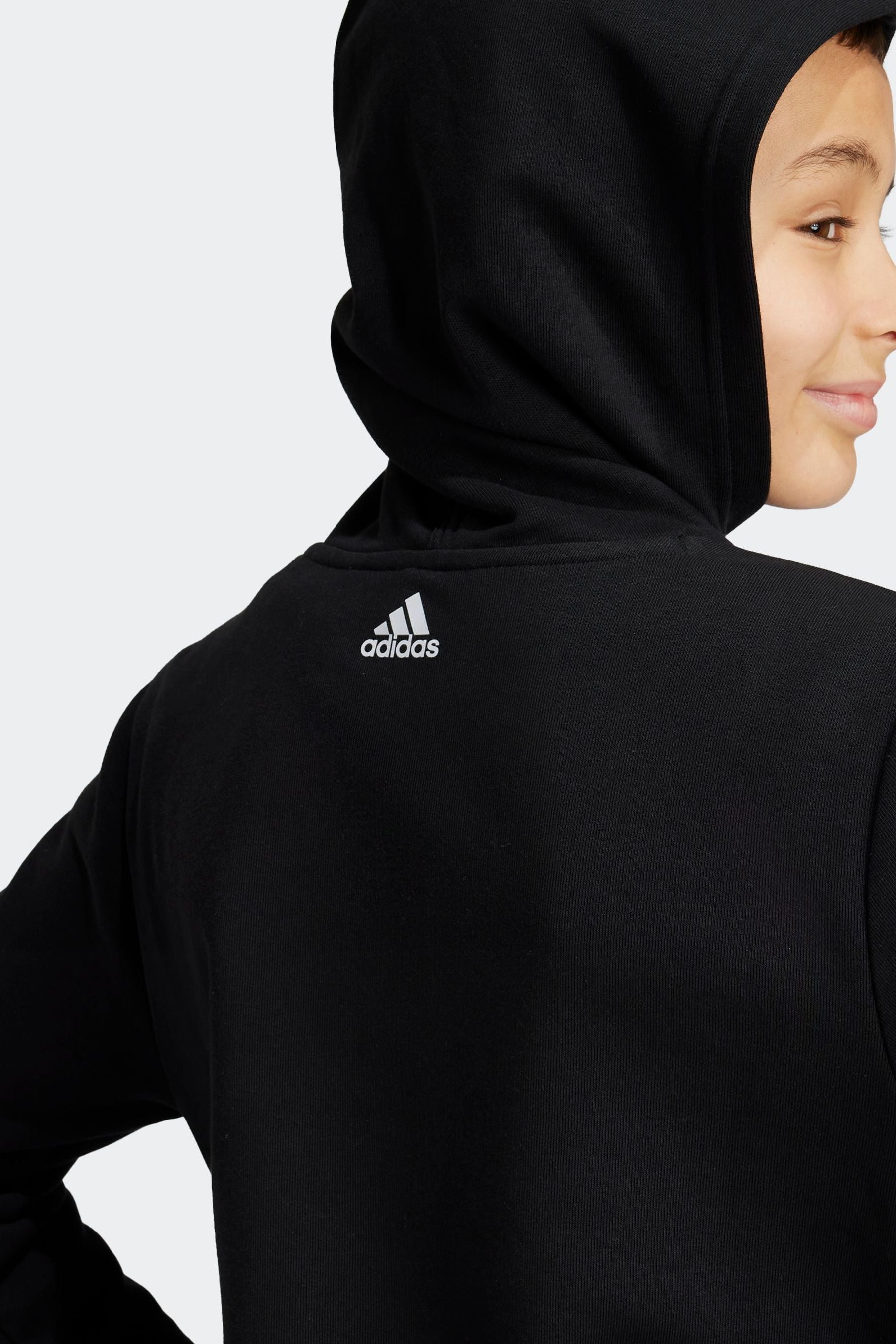 adidas Dark Black Sportswear Essentials Two Colored Big Logo Cotton Hoodie