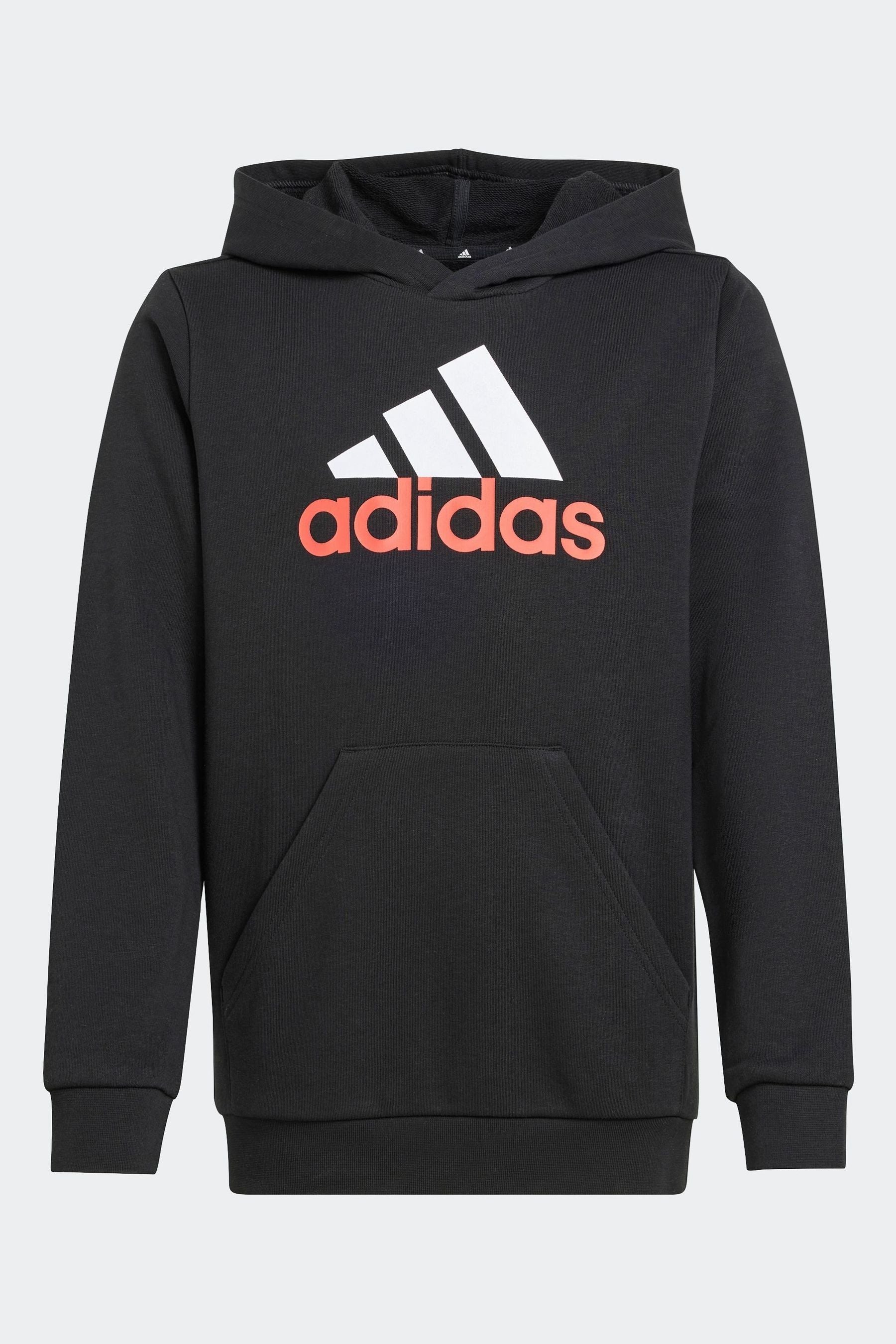 adidas Dark Black Sportswear Essentials Two Colored Big Logo Cotton Hoodie