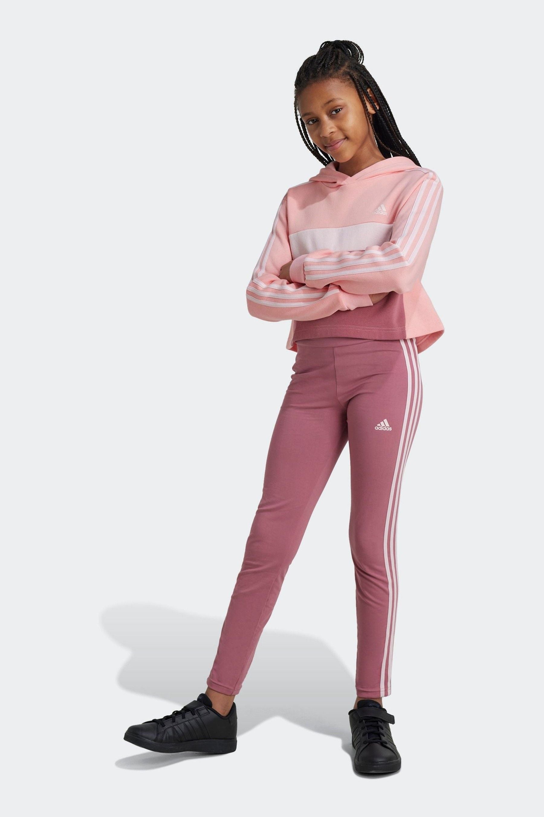 adidas Pink Dark Kids Sportswear Tiberio 3-Stripes Colorblock Fleece Leggings Set