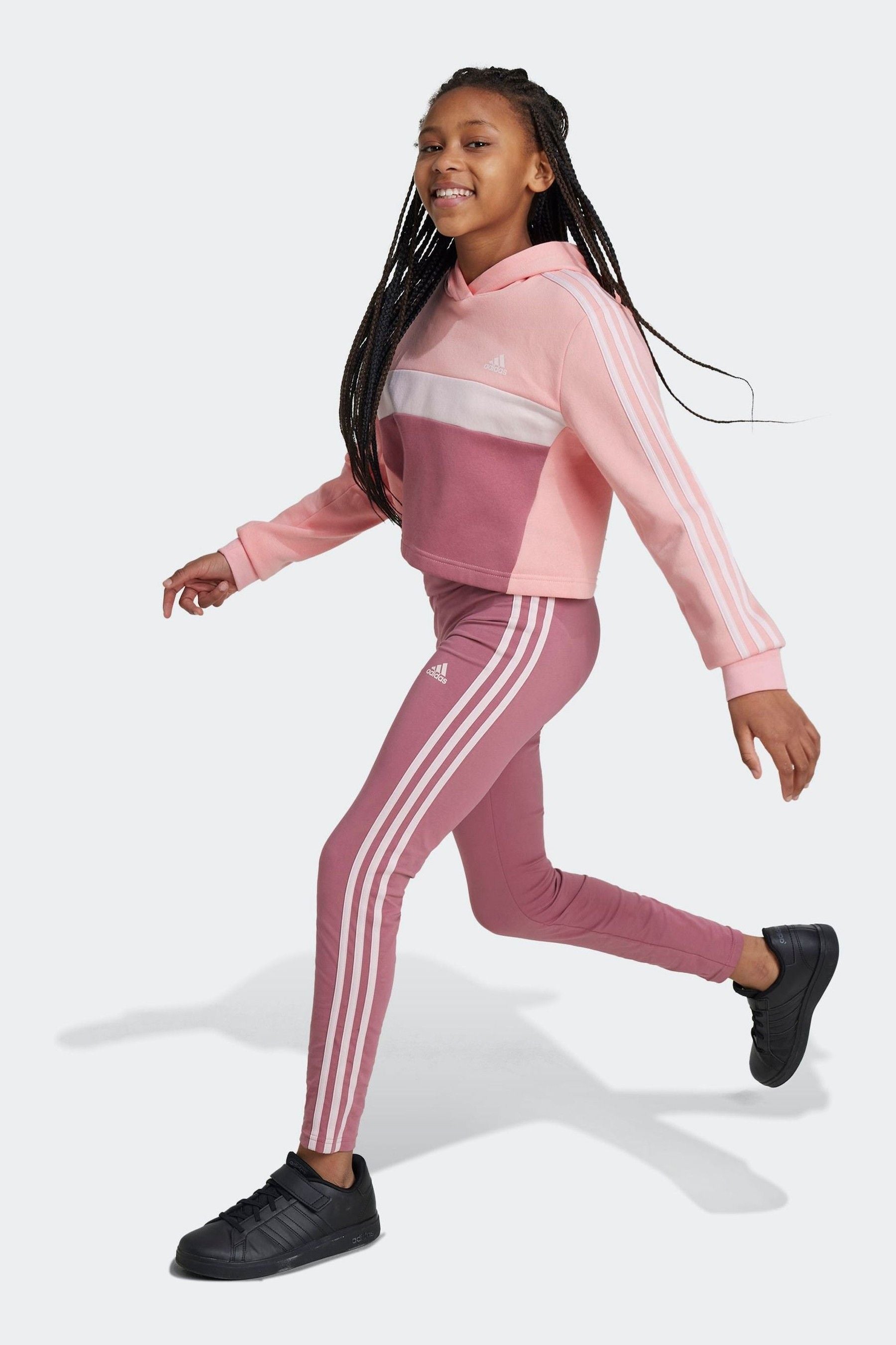 adidas Pink Dark Kids Sportswear Tiberio 3-Stripes Colorblock Fleece Leggings Set