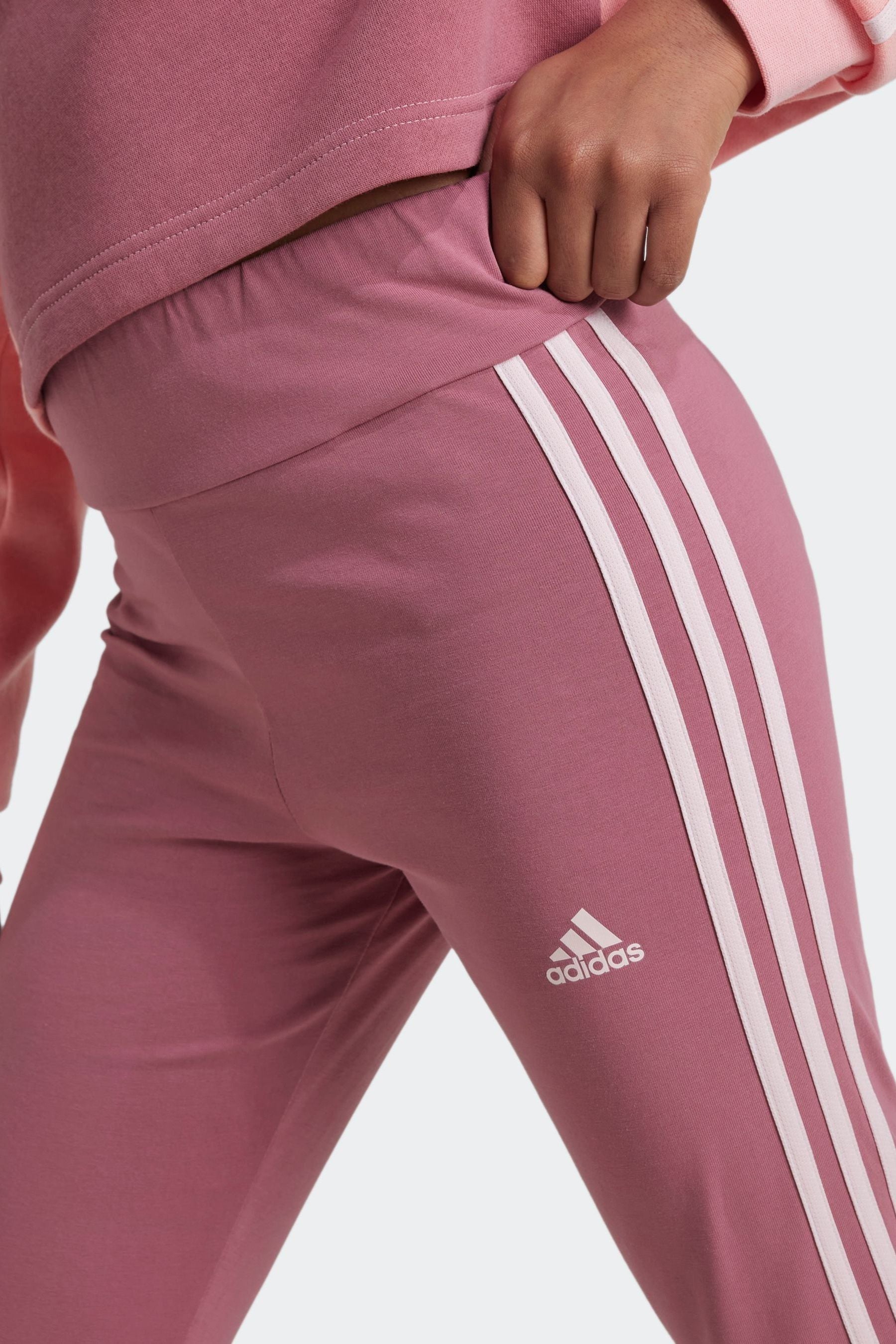 adidas Pink Dark Kids Sportswear Tiberio 3-Stripes Colorblock Fleece Leggings Set