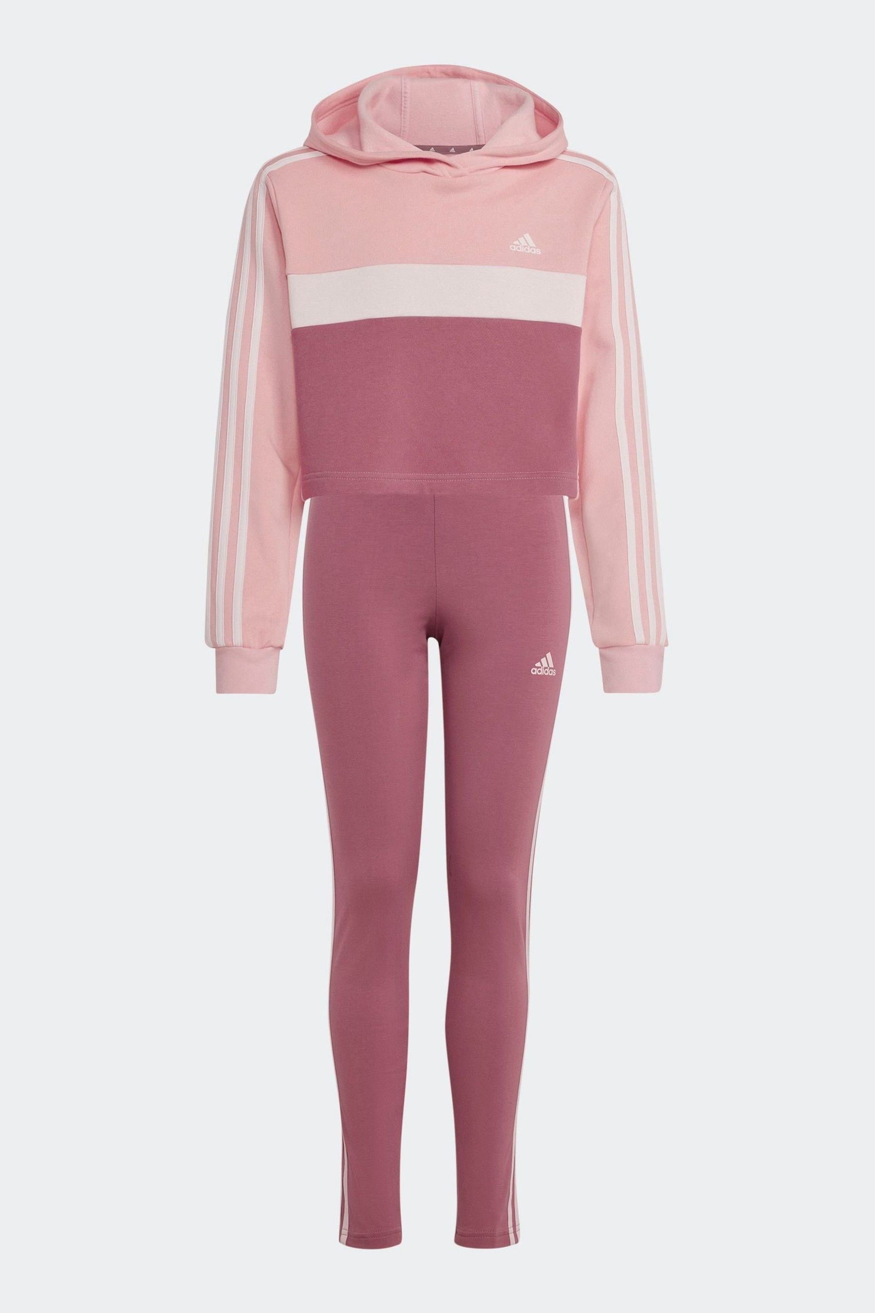 adidas Pink Dark Kids Sportswear Tiberio 3-Stripes Colorblock Fleece Leggings Set