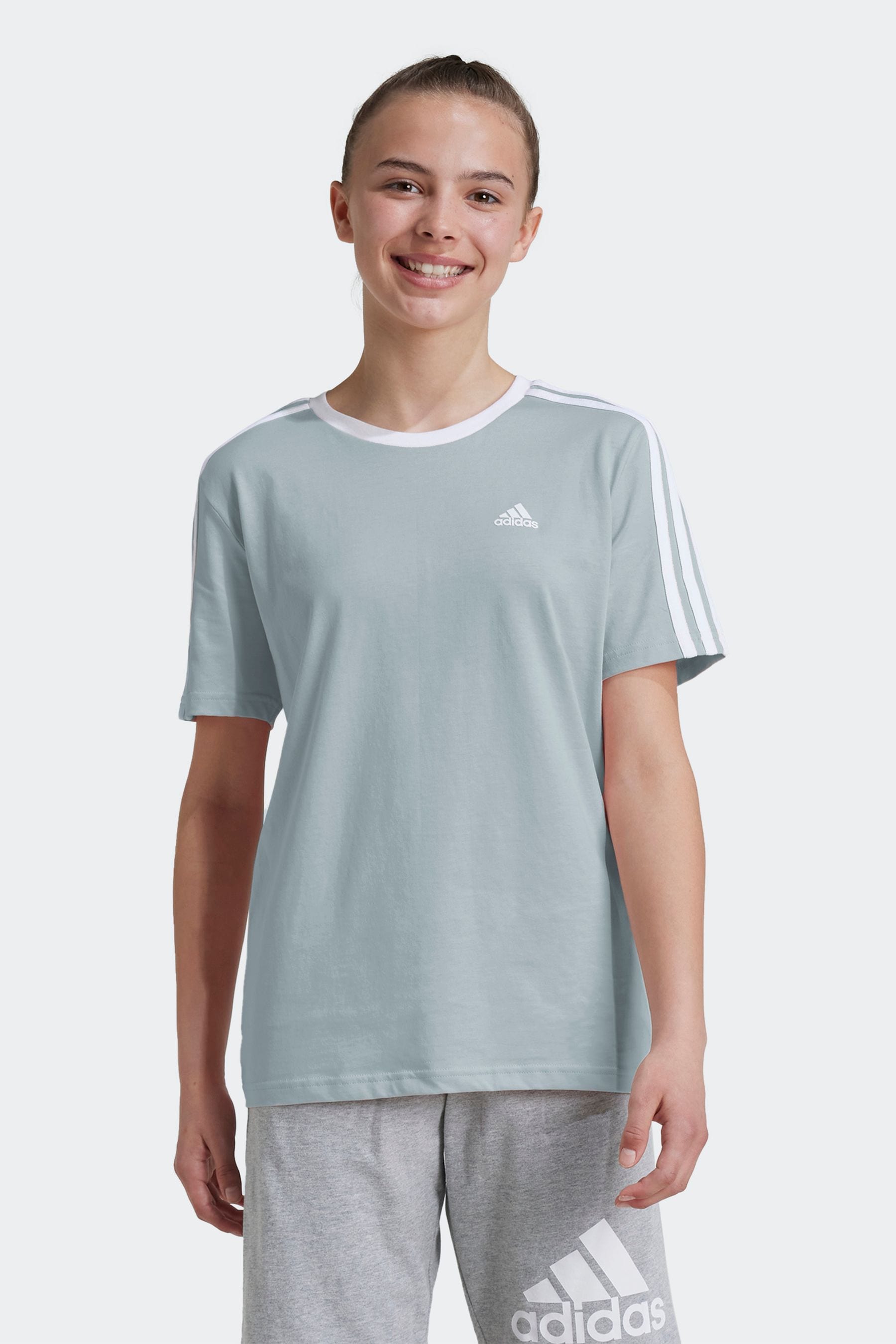 adidas Green Boyfriend Fit 100% Cotton 3-Stripe Essential T-Shirt