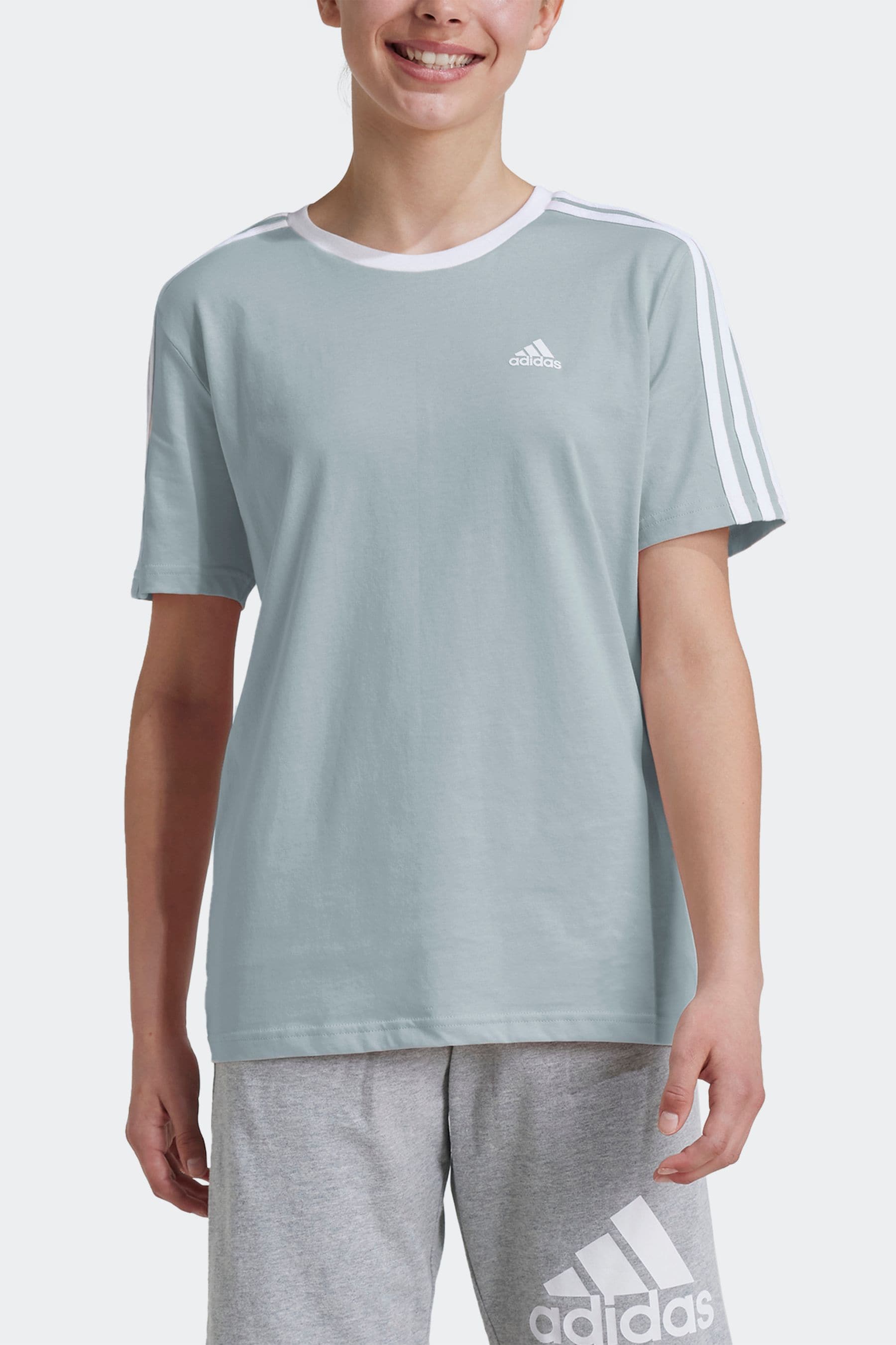 adidas Green Boyfriend Fit 100% Cotton 3-Stripe Essential T-Shirt