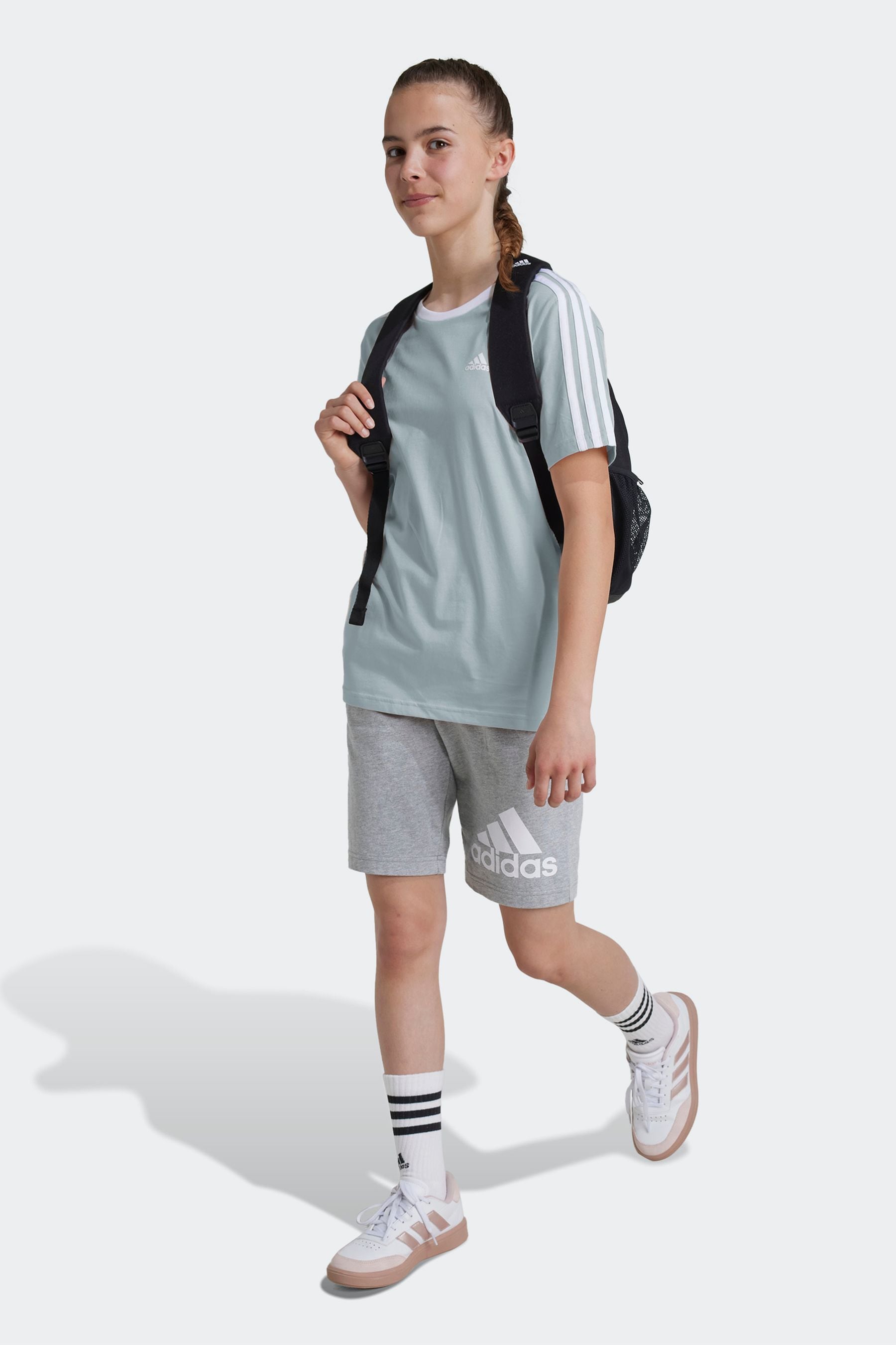 adidas Green Boyfriend Fit 100% Cotton 3-Stripe Essential T-Shirt