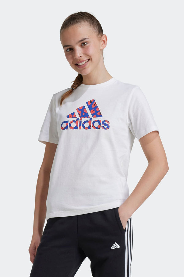 adidas White Junior Animal Print 100% Cotton T-Shirt