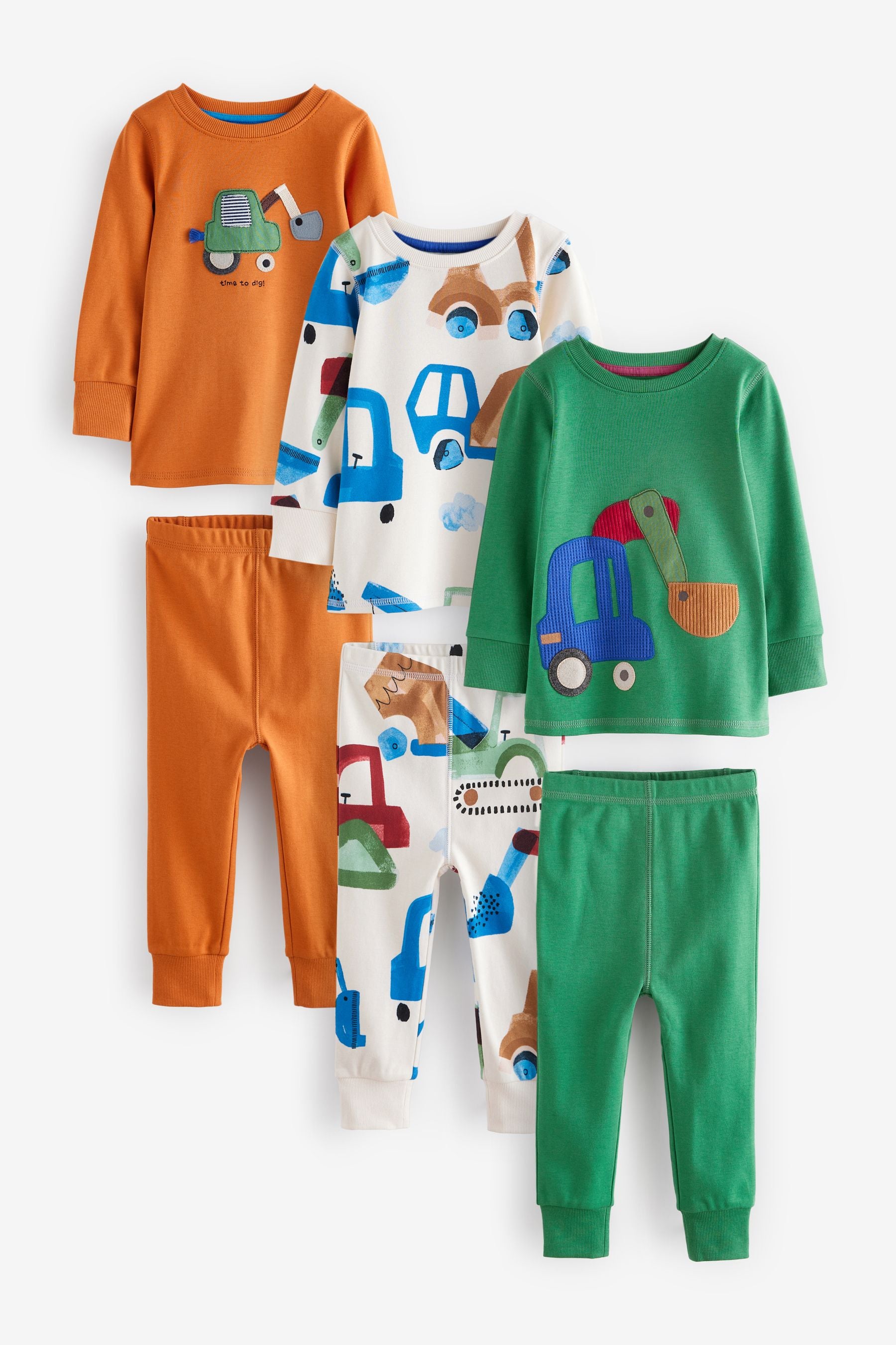 Green/Orange Transport Snuggle Pyjamas 3 Pack (9mths-12yrs)