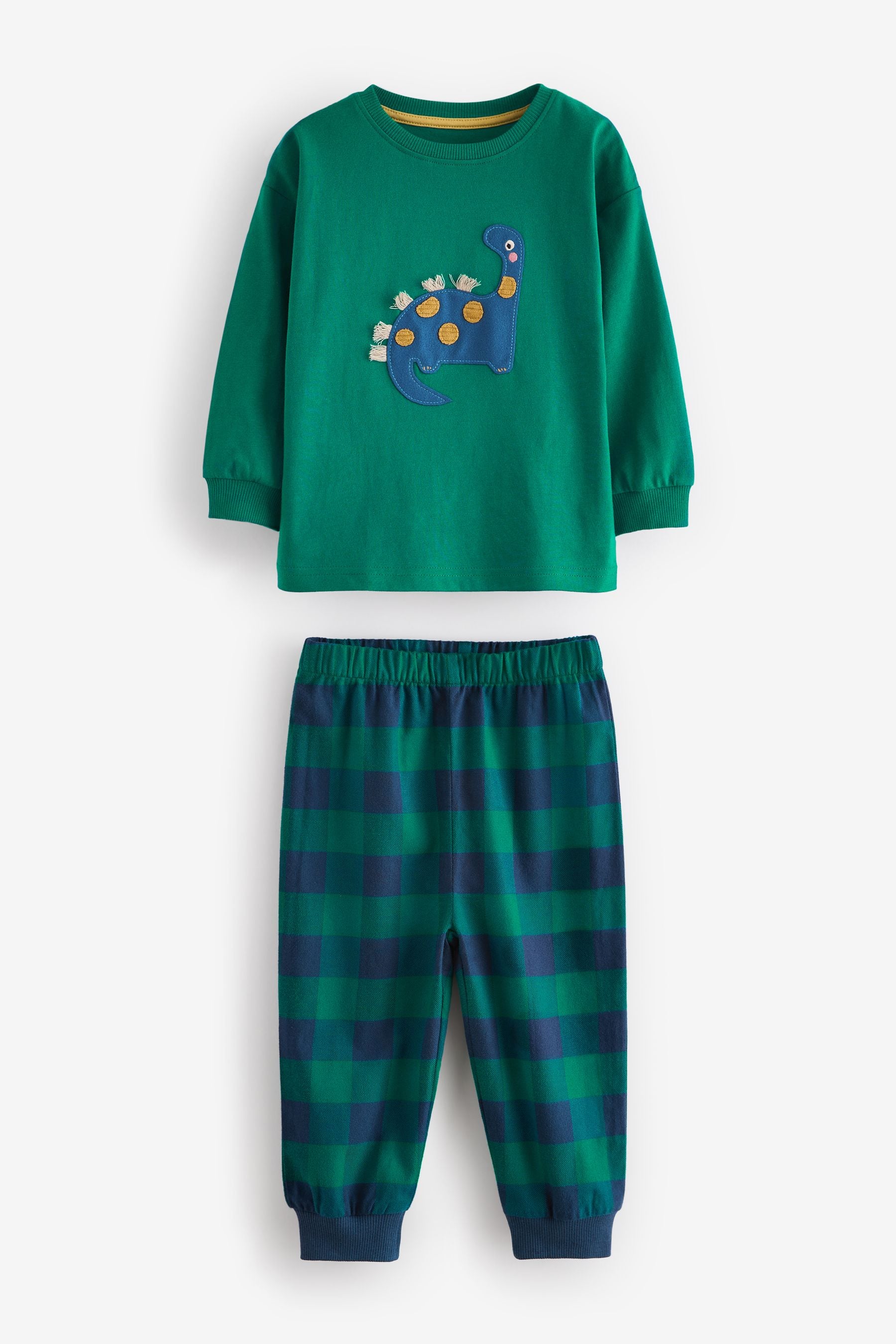 Green/Orange/Blue Dinosaur Check Woven Bottom 100% Cotton Pyjamas 3 Pack (9mths-8yrs)