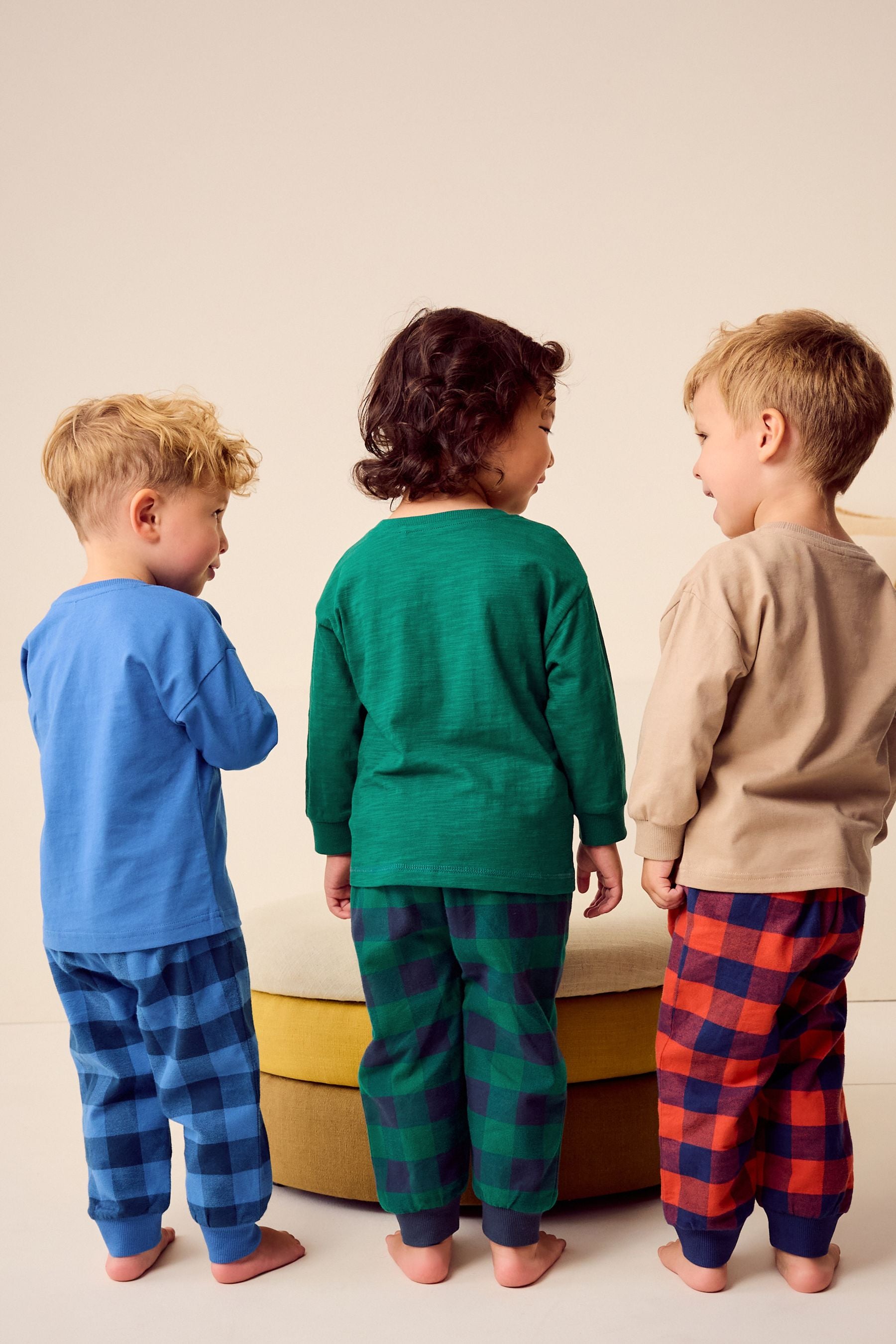 Green/Orange/Blue Dinosaur Check Woven Bottom 100% Cotton Pyjamas 3 Pack (9mths-8yrs)