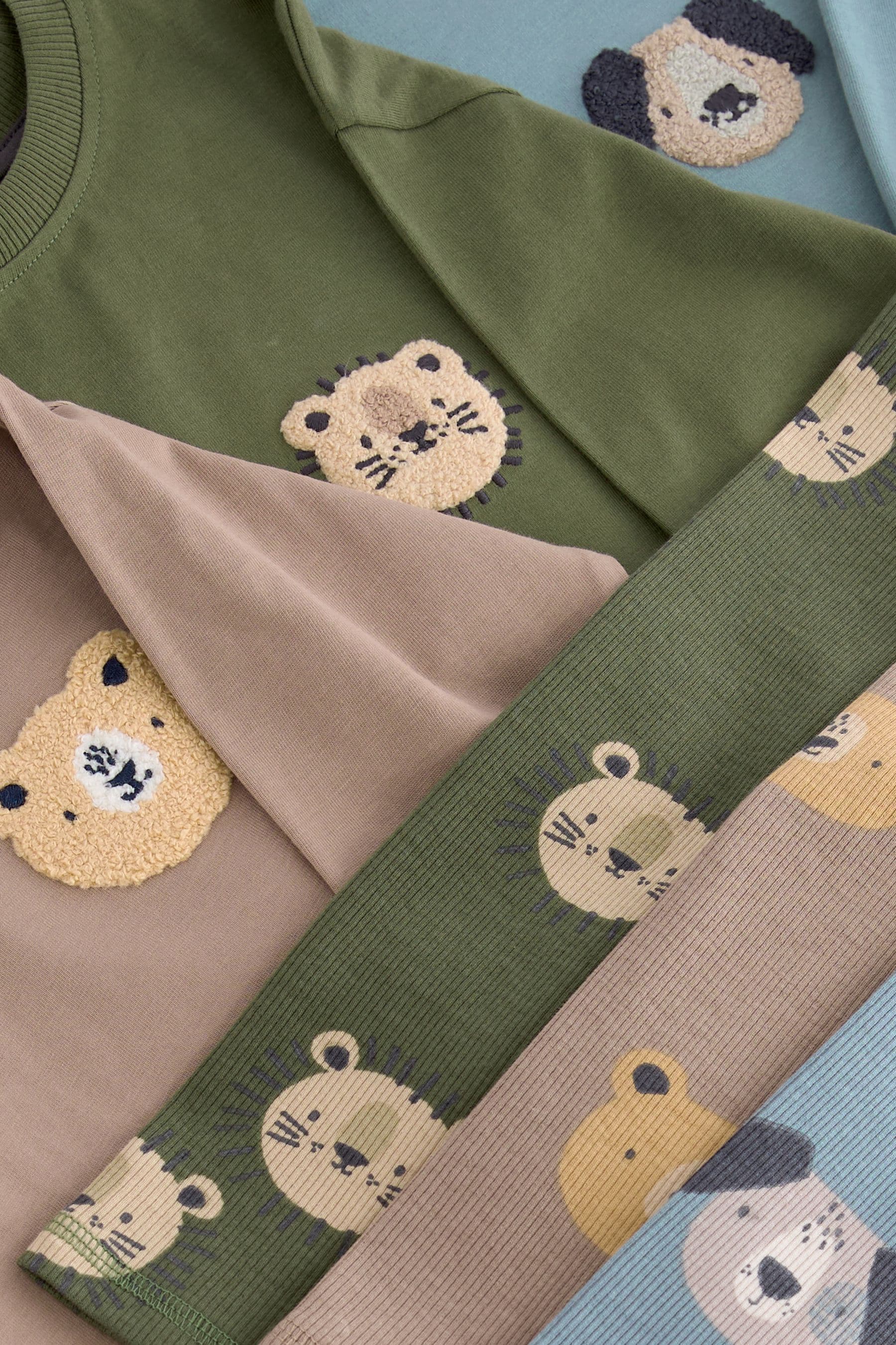 Blue/Brown/Khaki Green Animal Ribbed Leg 100% Cotton Pyjamas 3 Pack (9mths-8yrs)