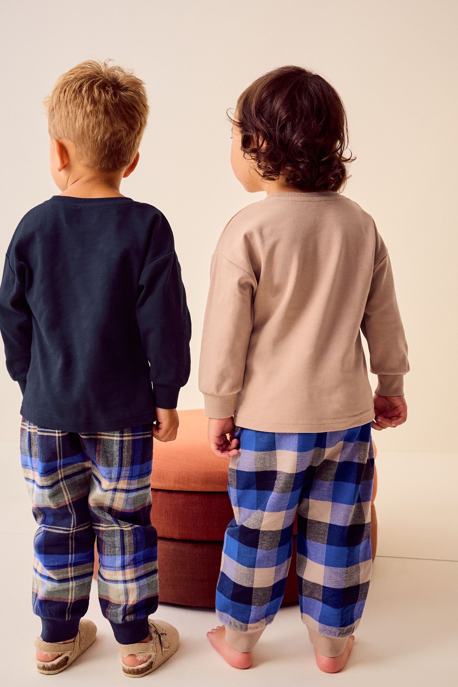 Blue/Neutral Transport Woven Bottom Check 100% Cotton Pyjamas 2 Pack (9mths-8yrs)