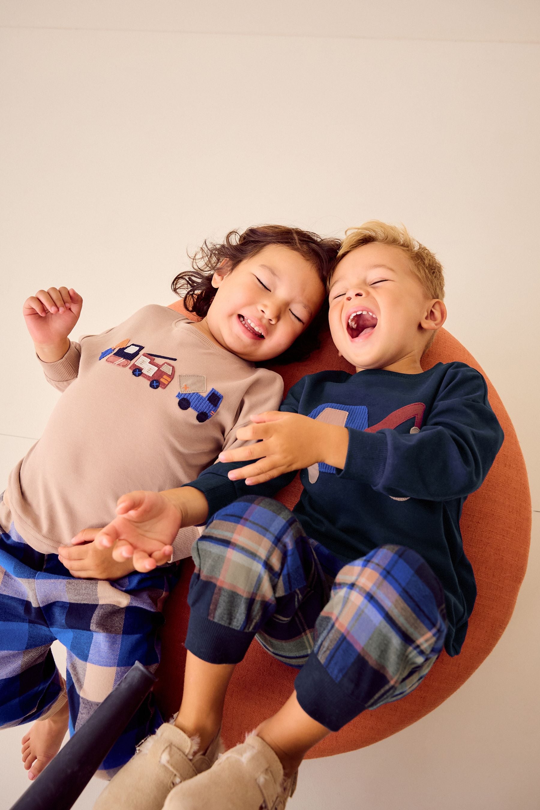 Blue/Neutral Transport Woven Bottom Check 100% Cotton Pyjamas 2 Pack (9mths-8yrs)