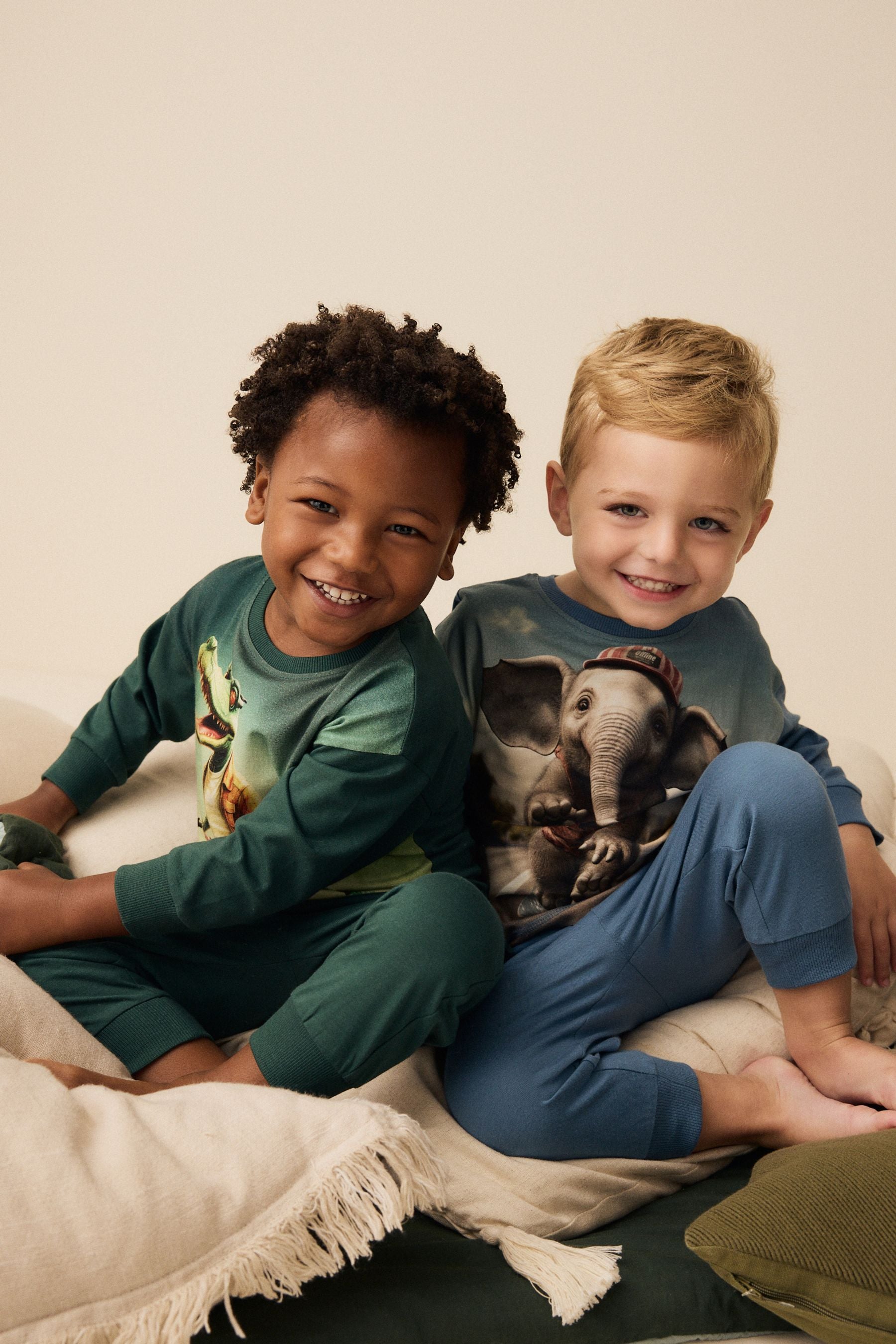 Green/Blue Elephant/Crocodile Snuggle 100% Cotton Pyjamas 2 Pack (9mths-10yrs)