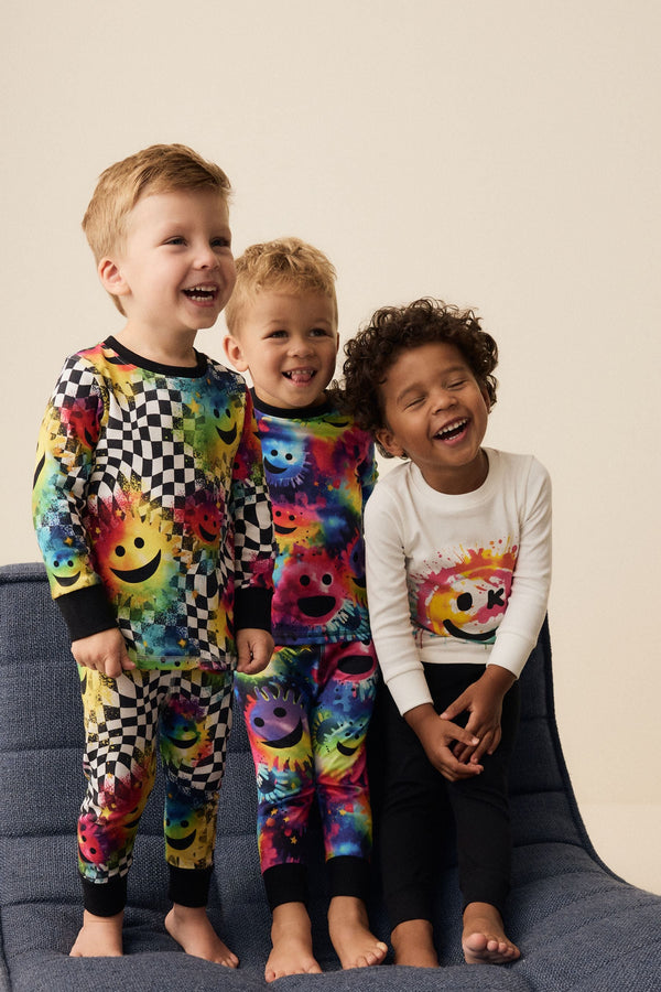 Multi Bright Smile Face Checkerboard 3 Pack Snuggle 100% Cotton Pyjamas (9mths-8yrs)