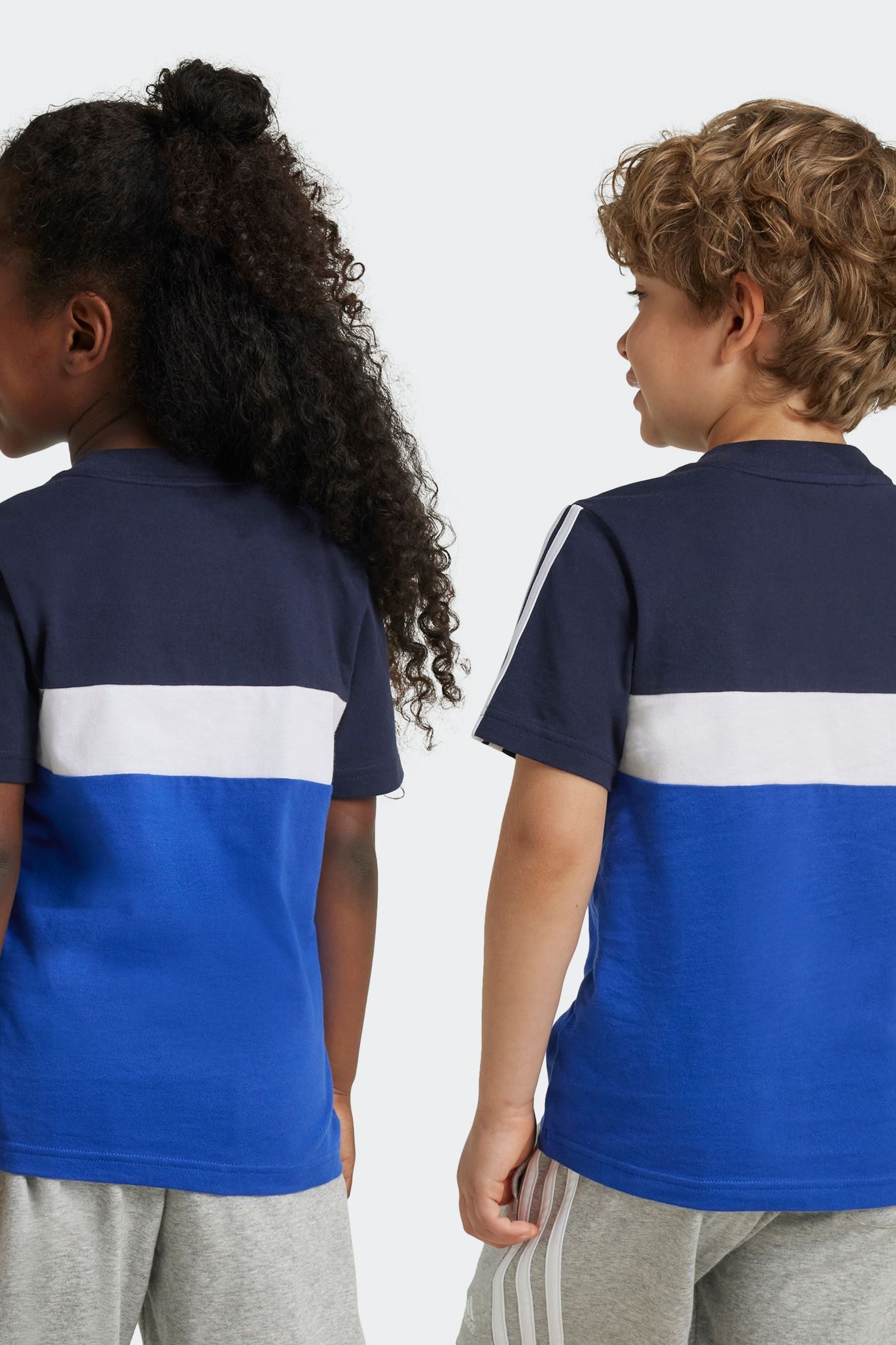 adidas Blue Sportswear Kids Tiberio 3-Stripes Colorblock 100% Cotton T-Shirt