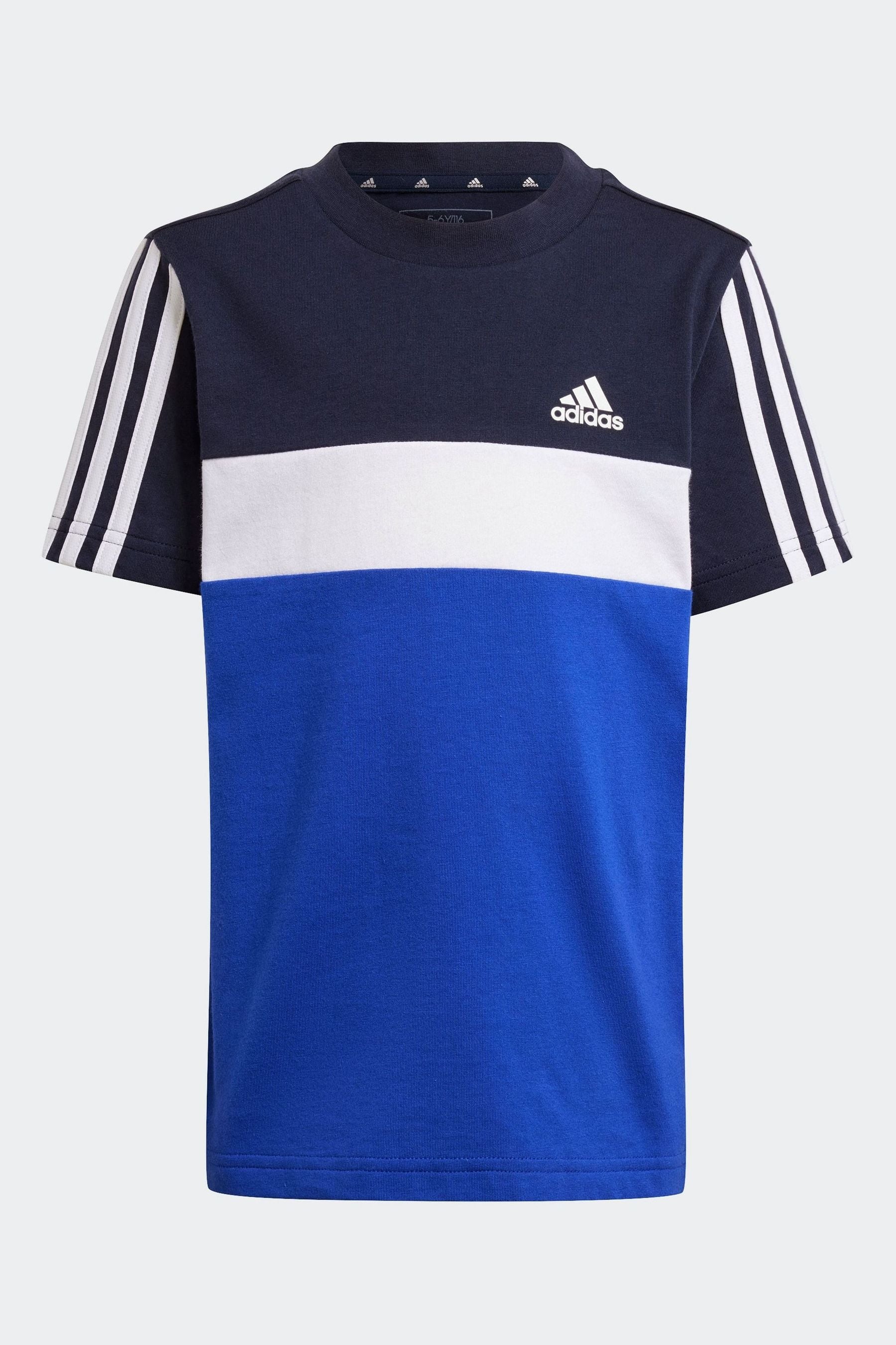 adidas Blue Sportswear Kids Tiberio 3-Stripes Colorblock 100% Cotton T-Shirt