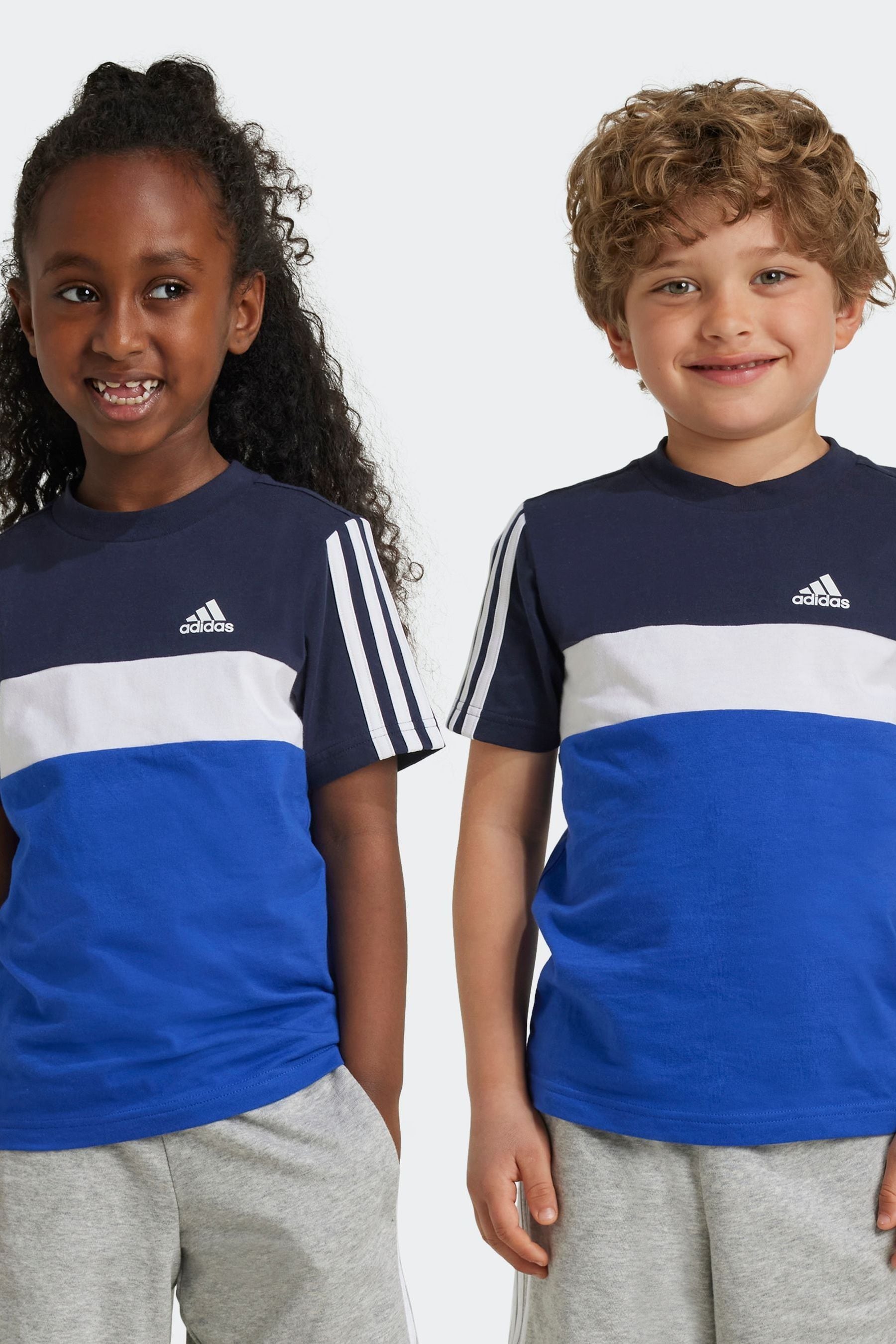 adidas Blue Sportswear Kids Tiberio 3-Stripes Colorblock 100% Cotton T-Shirt