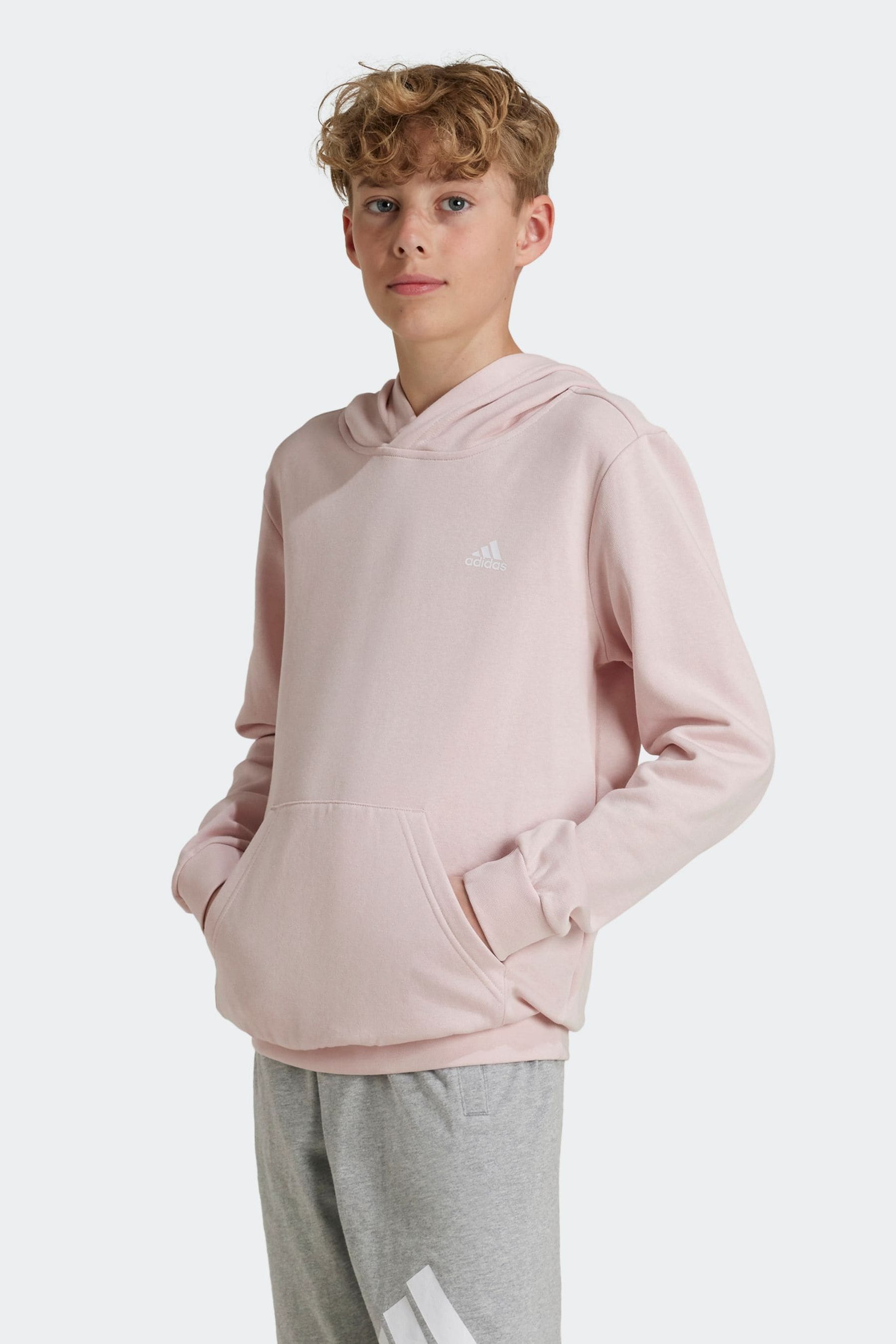 adidas Pink Kids Essentials Small Logo Feel Cozy Fleece Hoodie