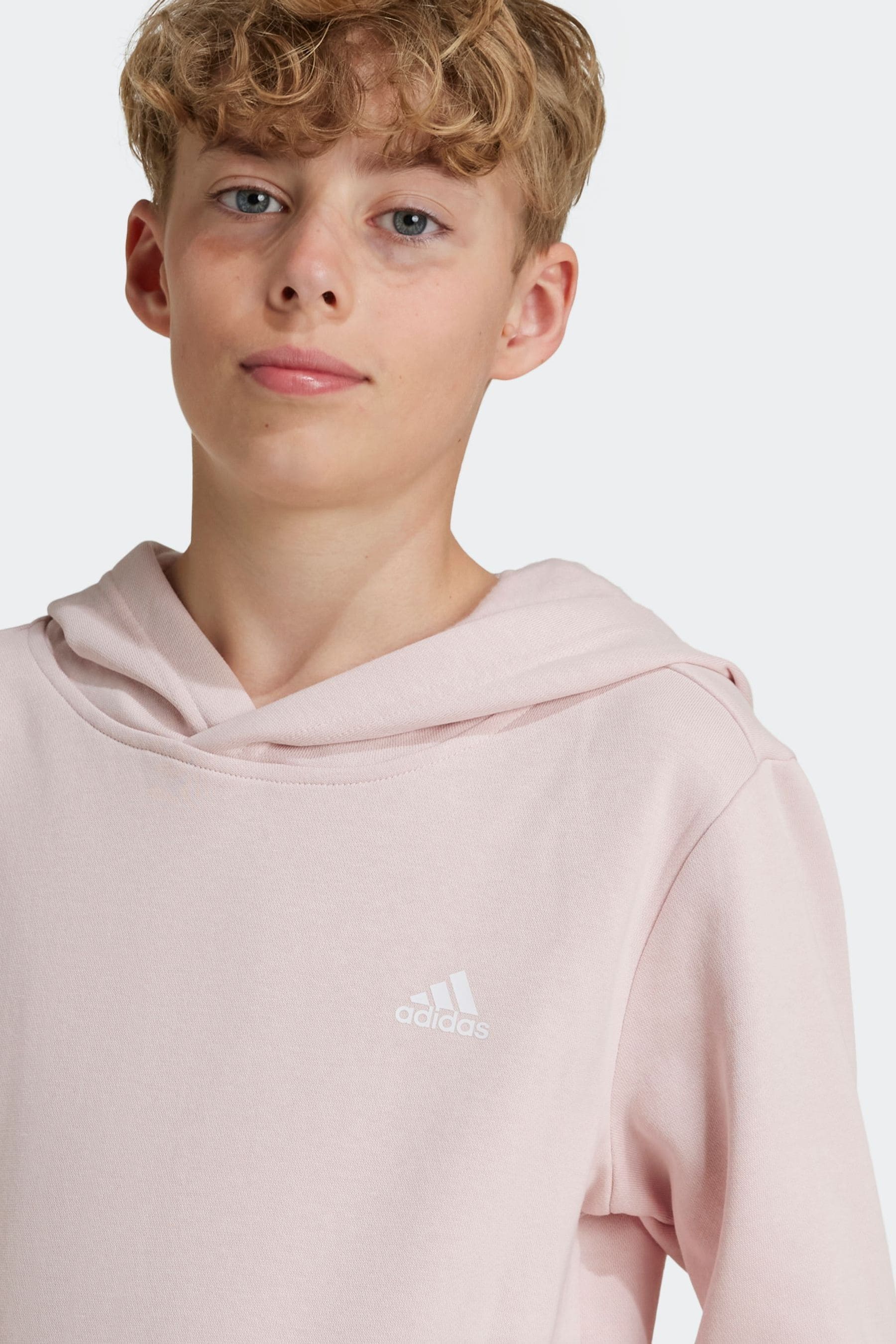 adidas Pink Kids Essentials Small Logo Feel Cozy Fleece Hoodie