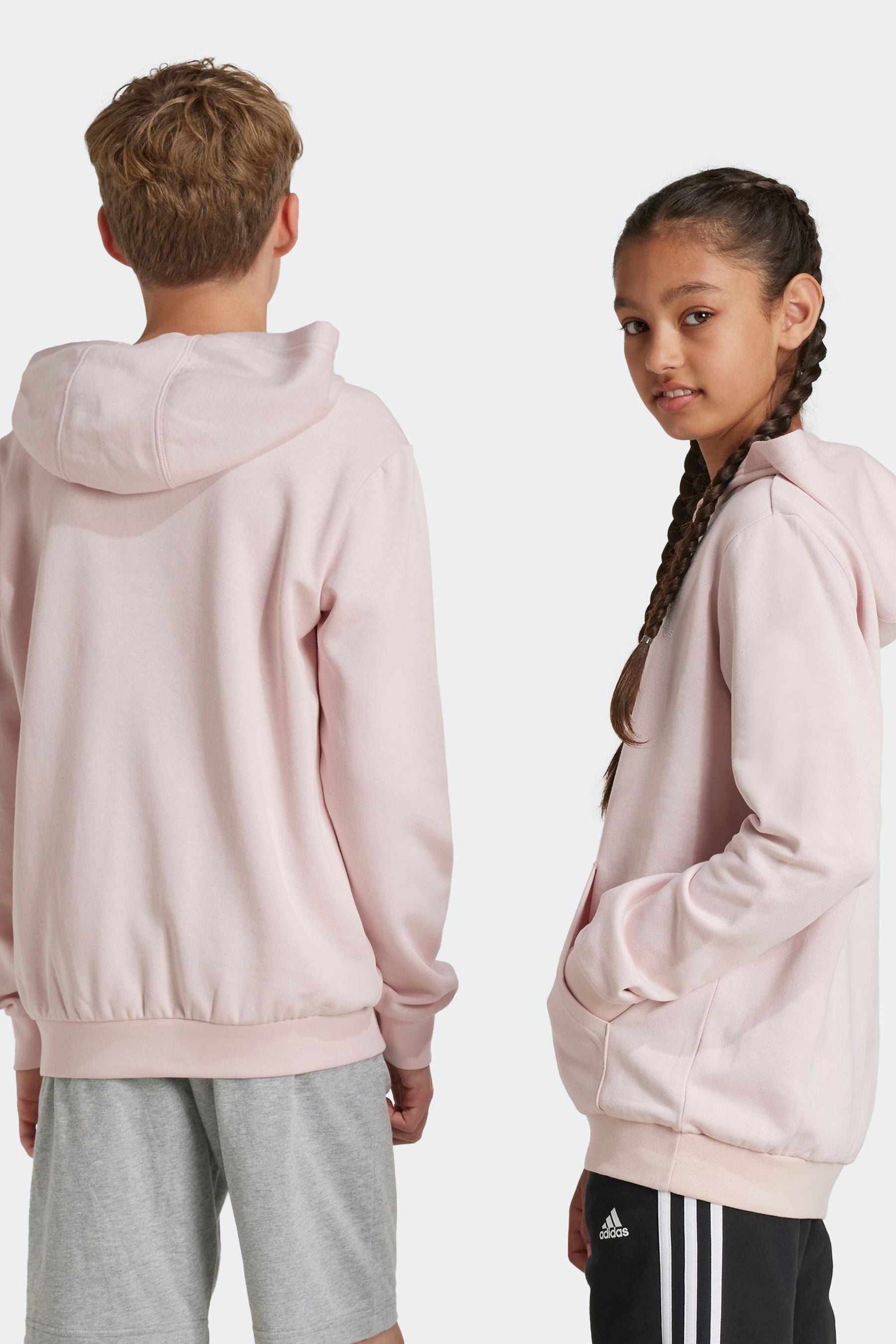 adidas Pink Kids Essentials Small Logo Feel Cozy Fleece Hoodie