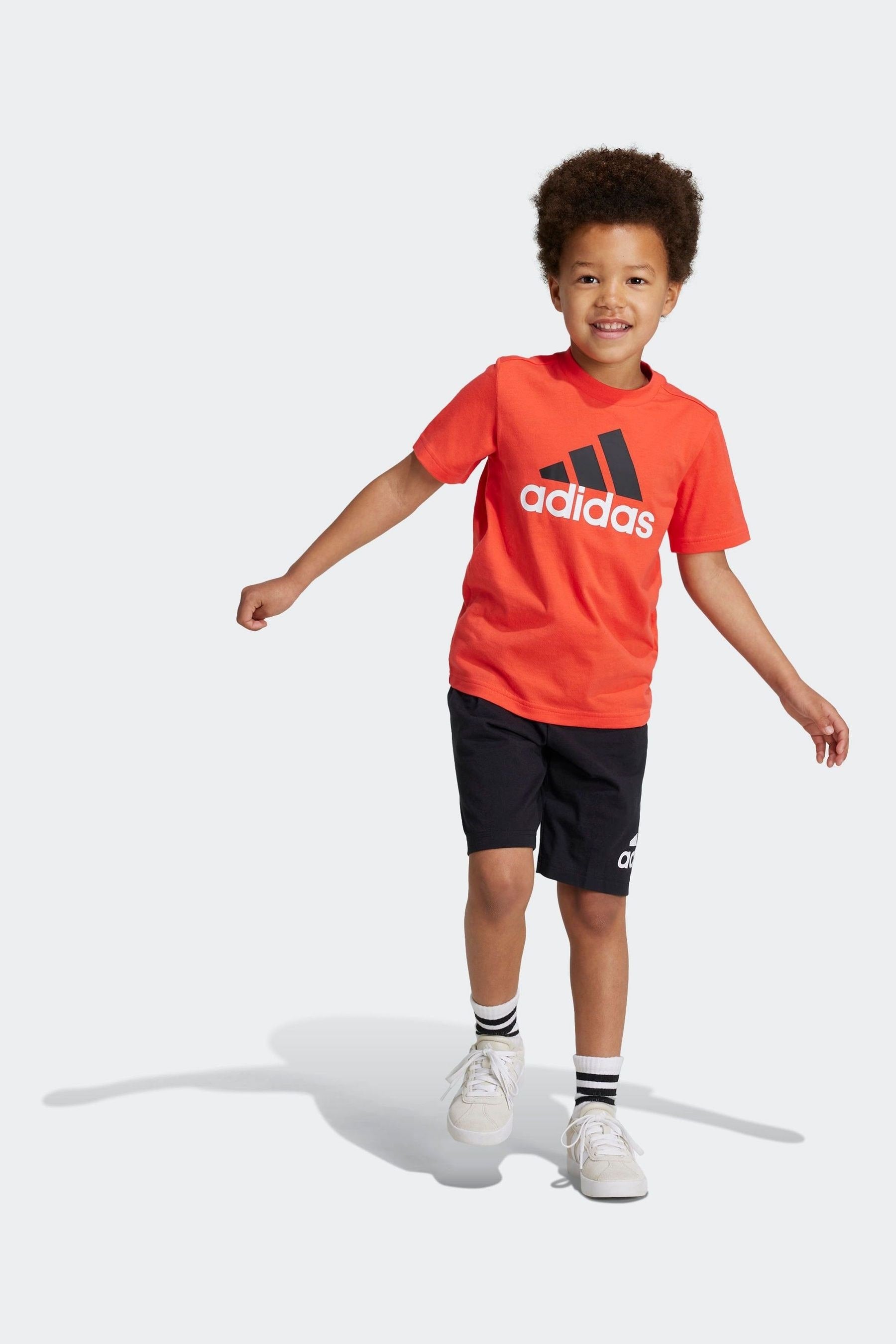 adidas Red Kids Essentials Logo 100% Cotton T-Shirt and Shorts Set