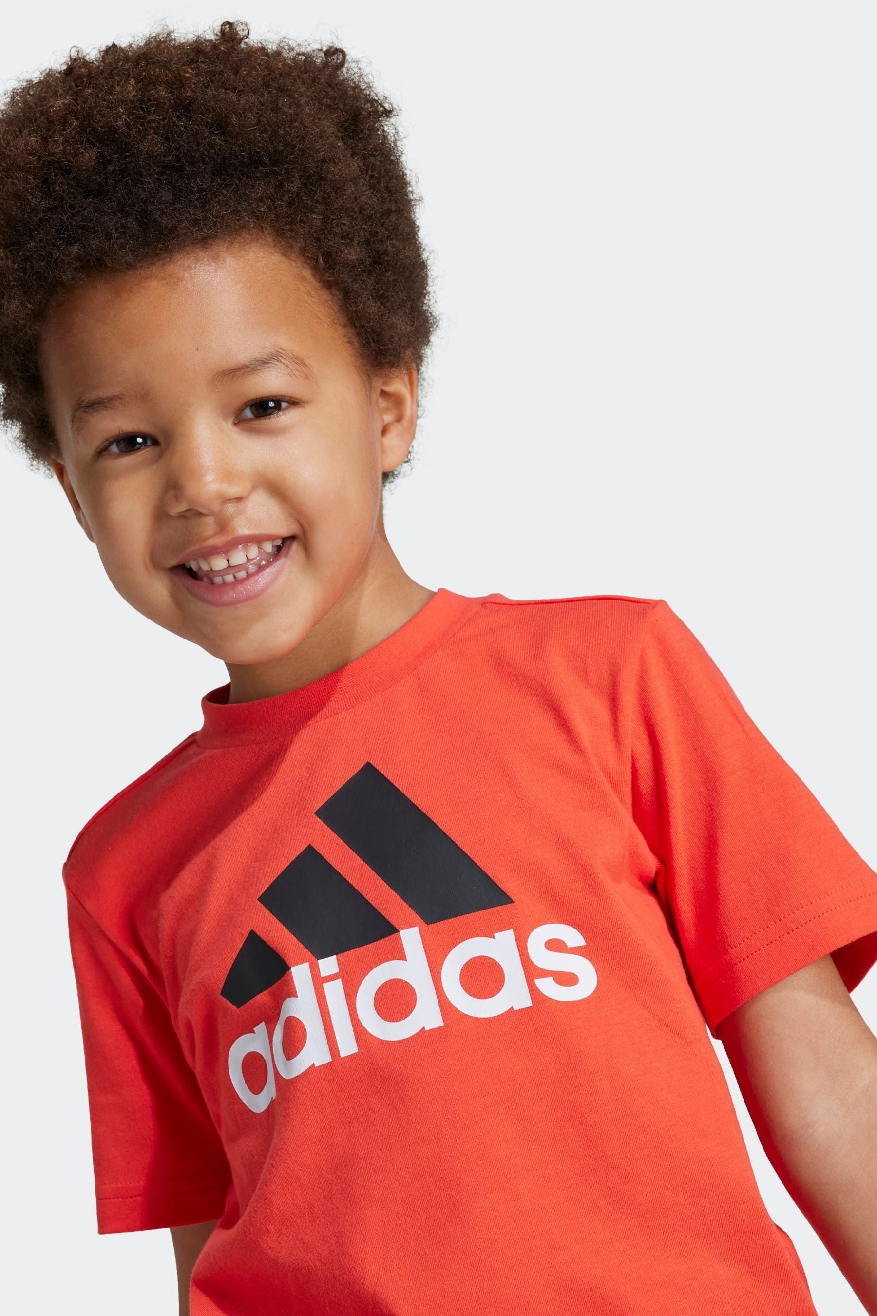 adidas Red Kids Essentials Logo 100% Cotton T-Shirt and Shorts Set