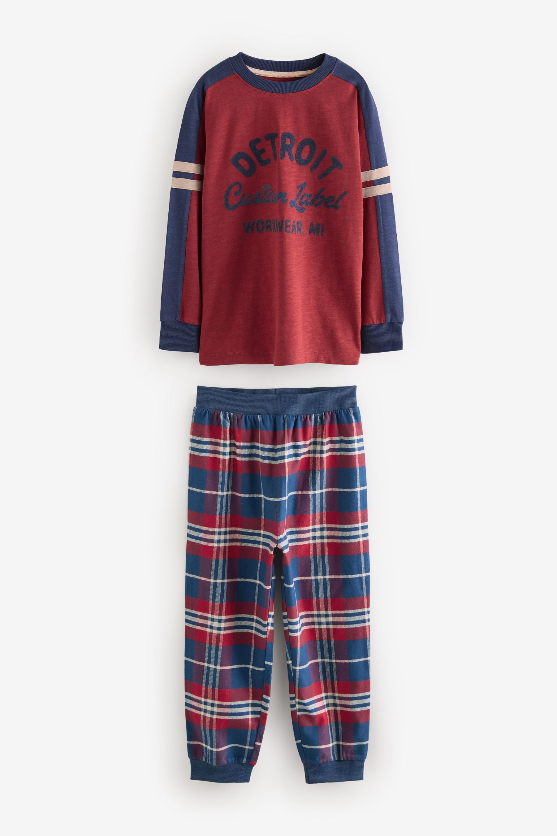 Red/Blue Varsity Long Sleeve Woven Check 100% Cotton Pyjamas 2 Pack (3-16yrs)