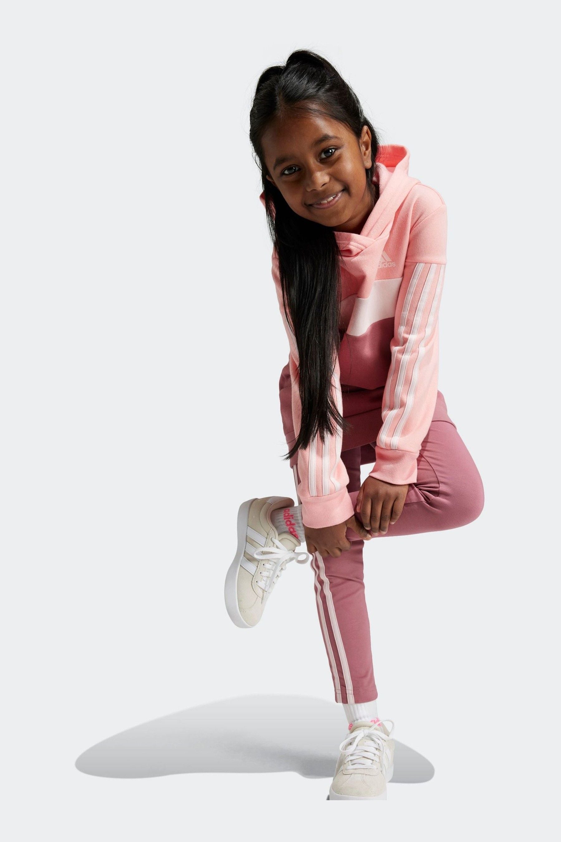 adidas Pink Pitch Kids Sportswear Tiberio 3-Stripes Colorblock Fleece Leggings Set