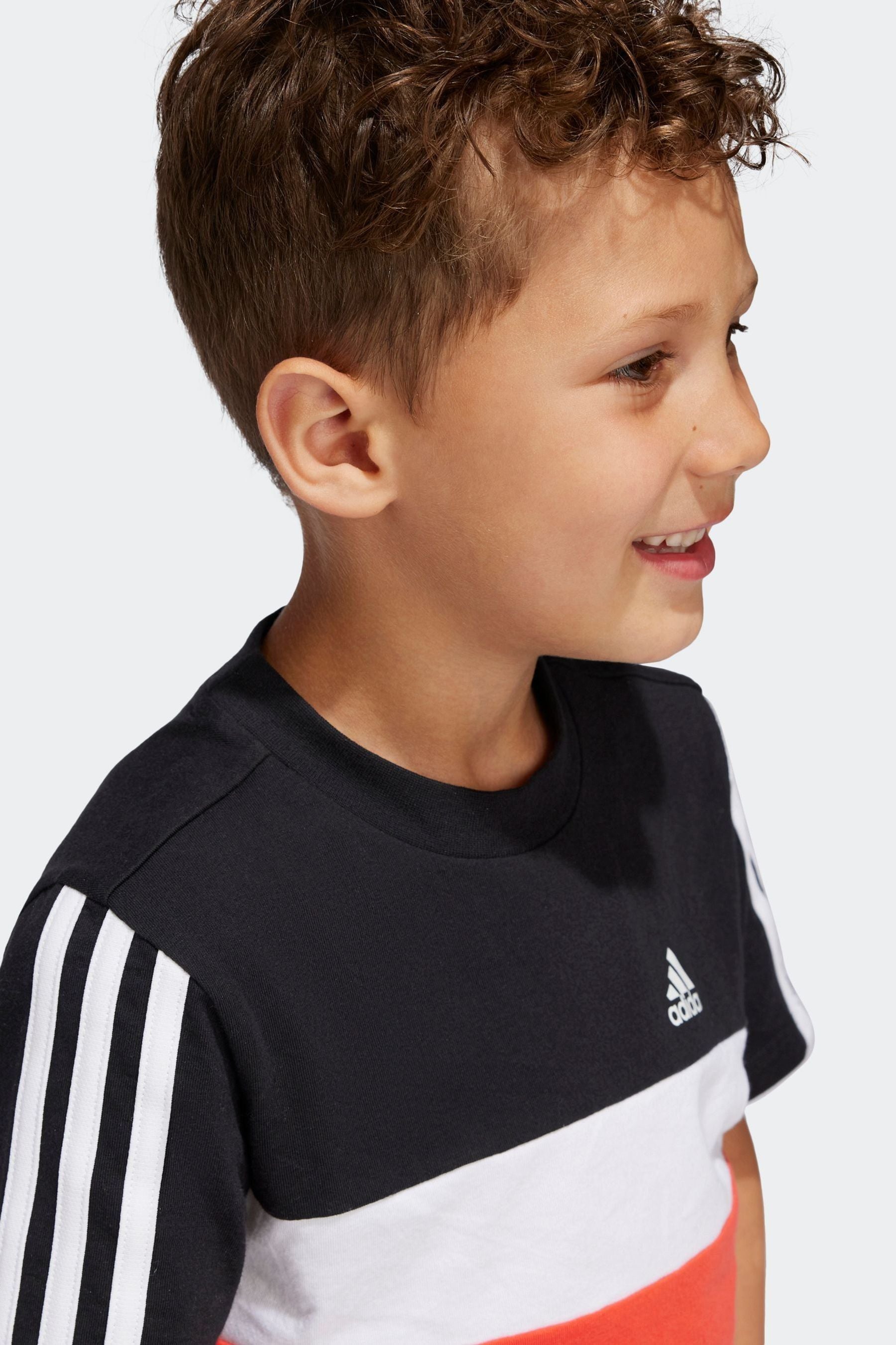 adidas Black Sportswear Kids Tiberio 3-Stripes Colorblock Cotton T-Shirt Kids