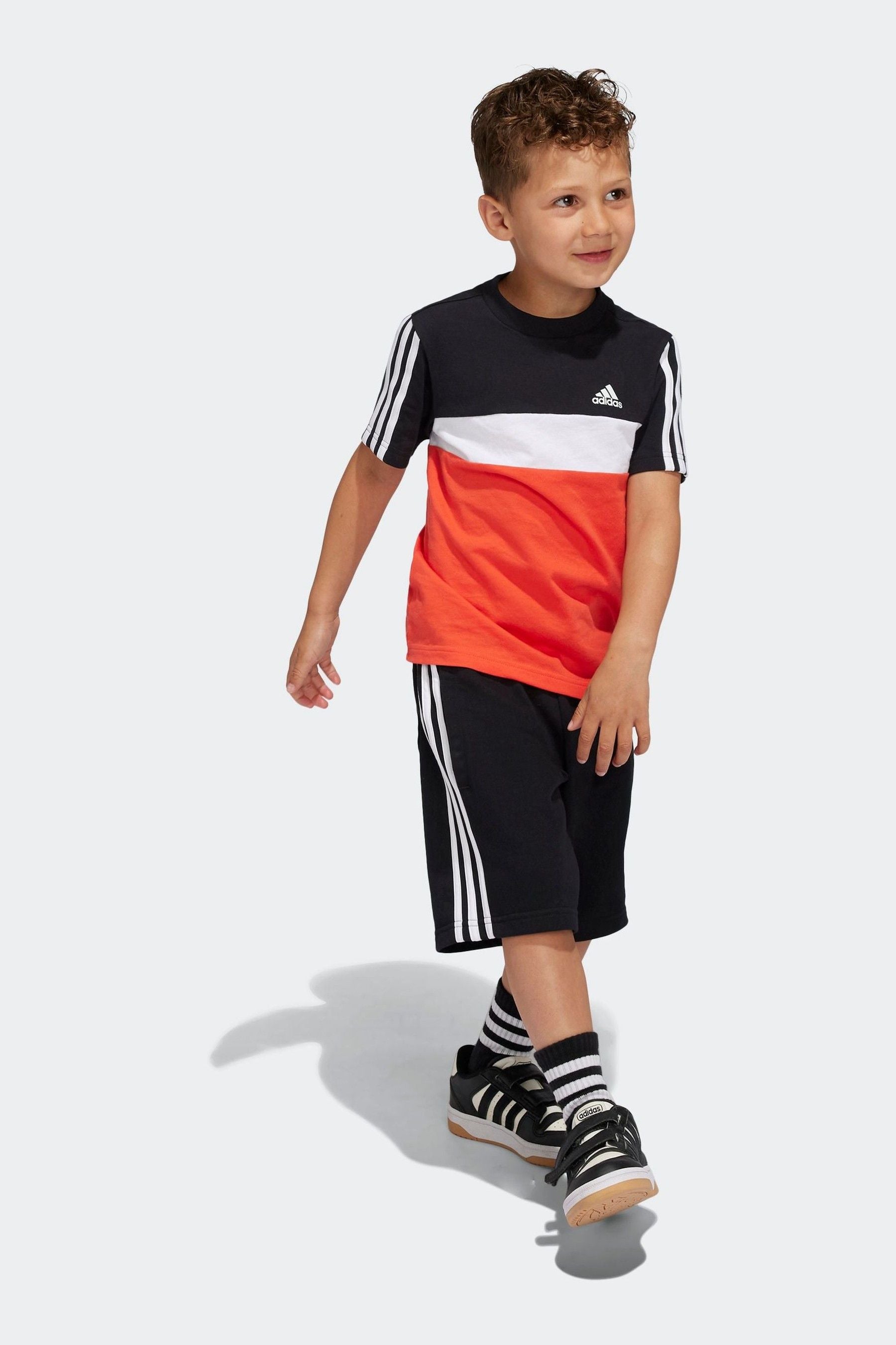 adidas Black Sportswear Kids Tiberio 3-Stripes Colorblock Cotton T-Shirt Kids