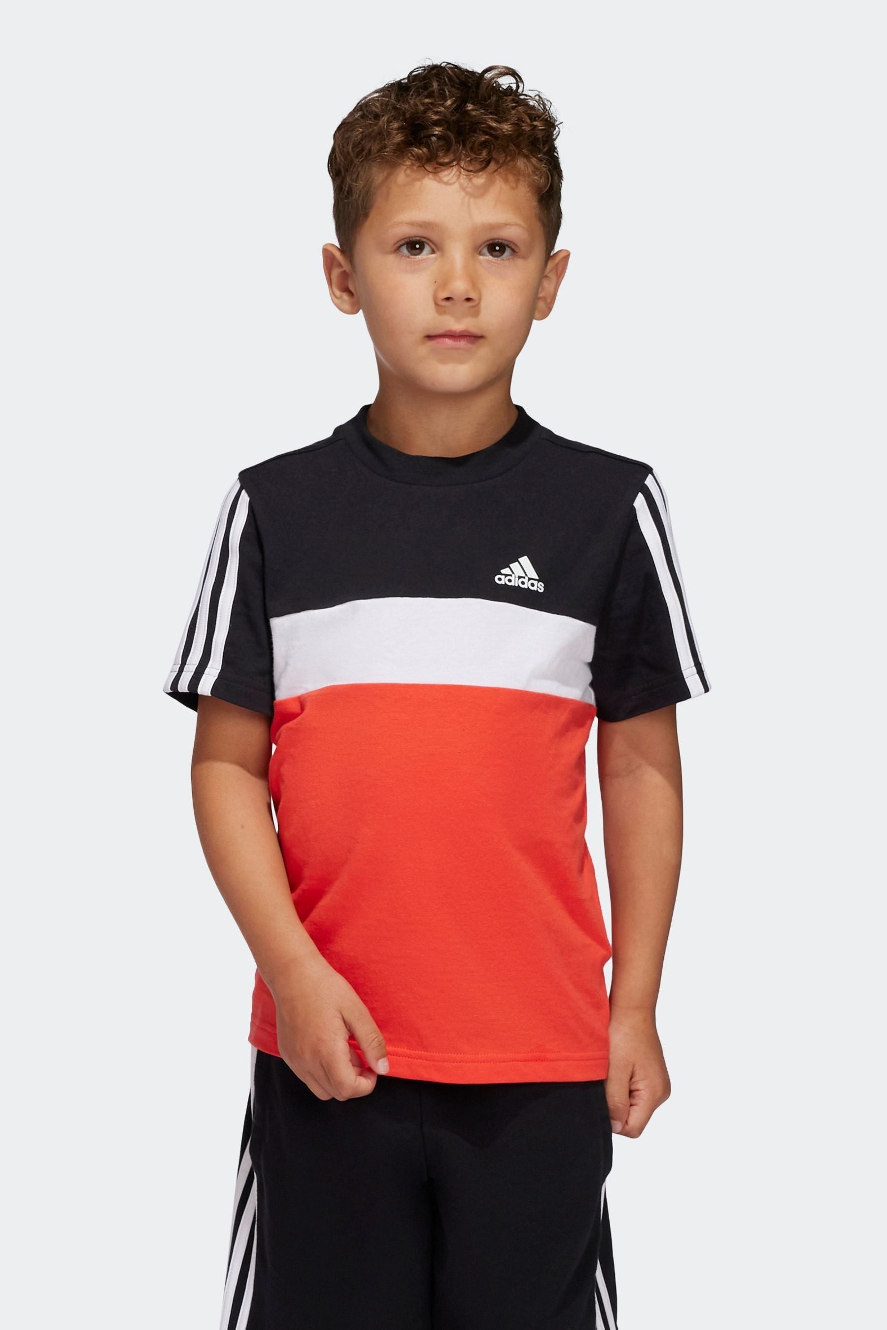 adidas Black Sportswear Kids Tiberio 3-Stripes Colorblock Cotton T-Shirt Kids