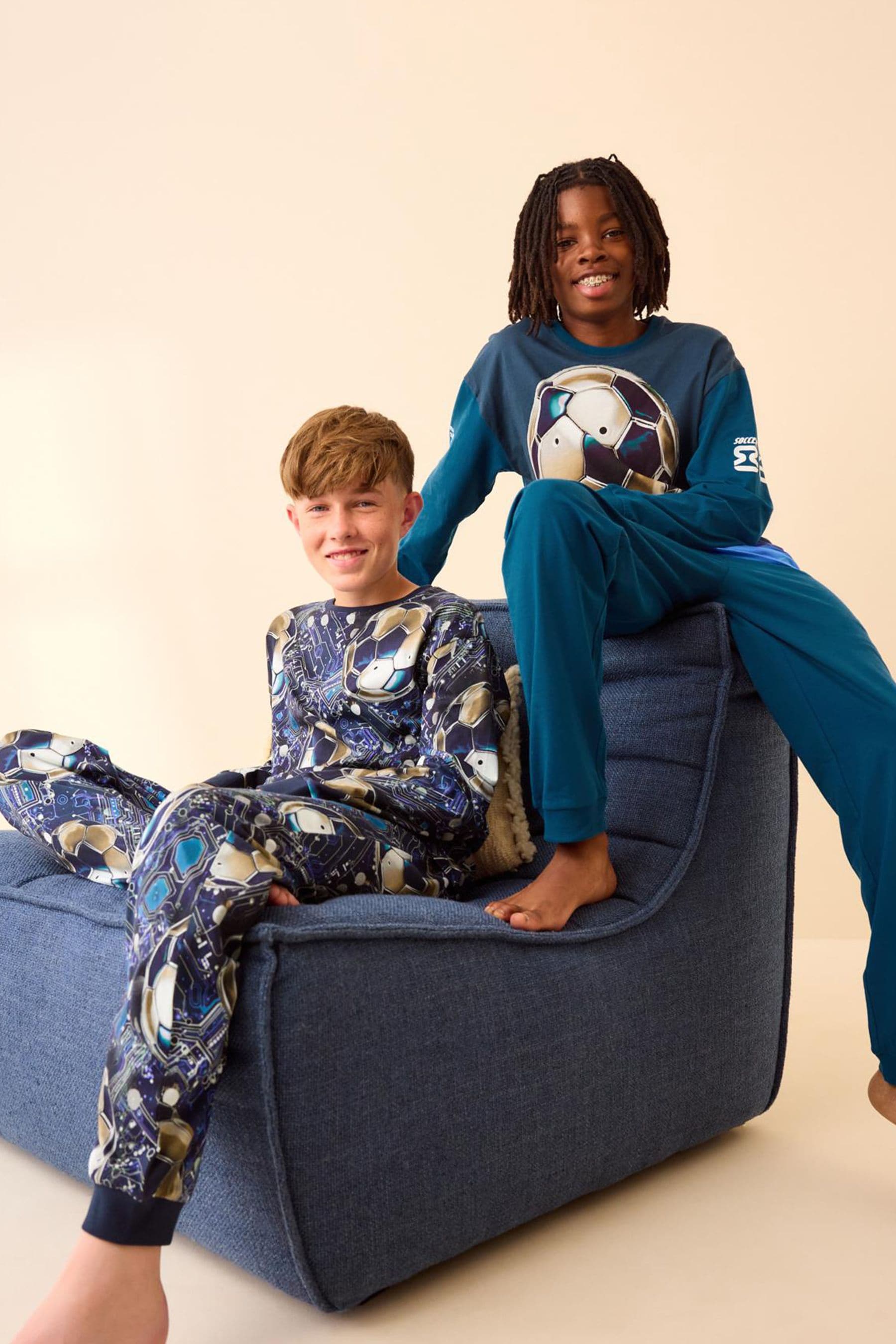 Blue Football 100% Cotton Long Sleeve Pyjamas 2 Pack (3-16yrs)