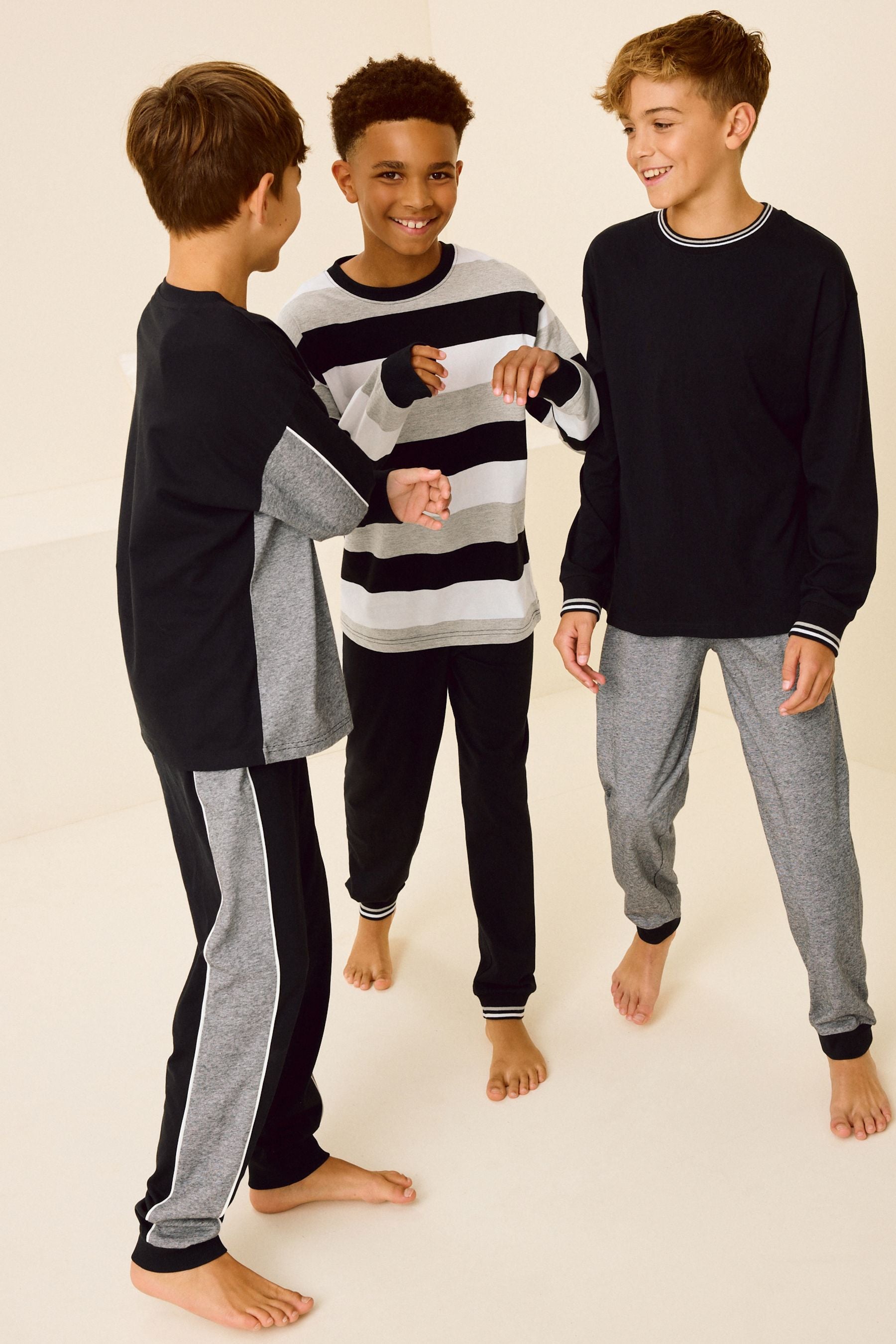 Monochrome 3 Pack 100% Cotton Long Sleeve Pyjamas (3-16yrs)