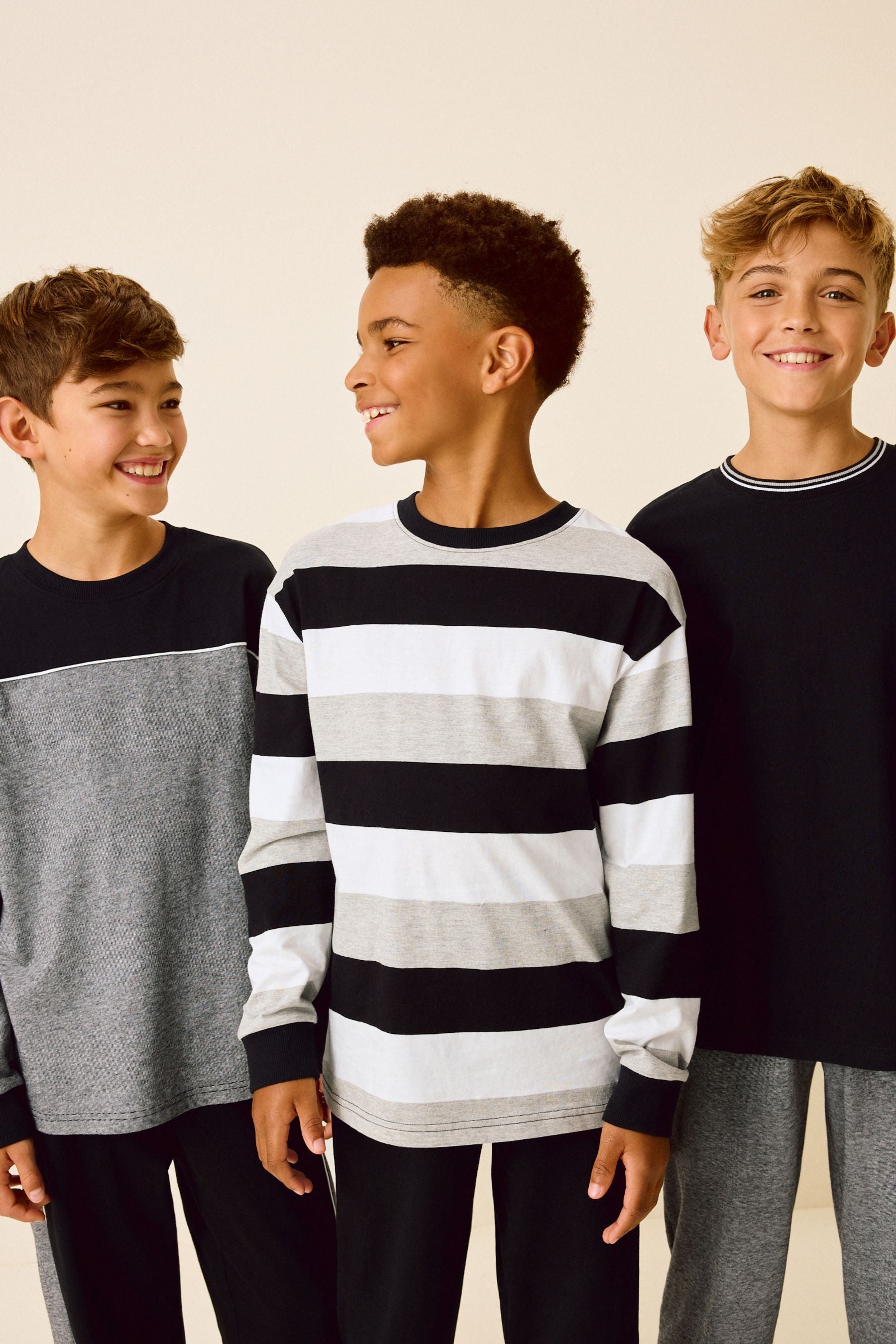 Monochrome 3 Pack 100% Cotton Long Sleeve Pyjamas (3-16yrs)