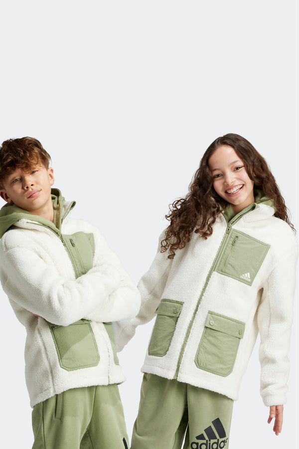 adidas White Sherpa Fleece Jacket