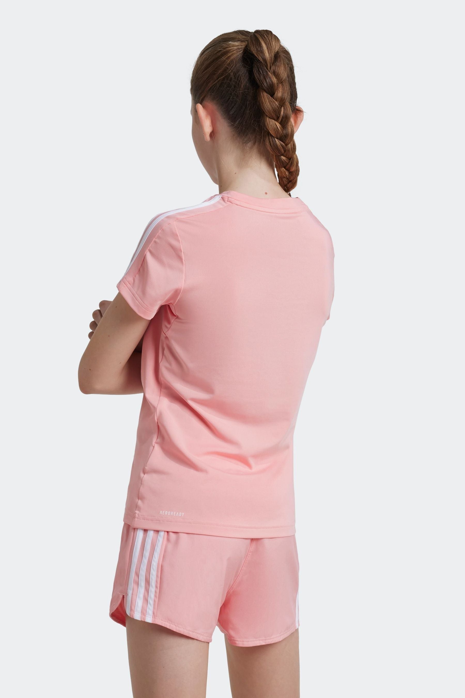 adidas Pink Sportswear Train Essentials Aeroready 3 Stripes Slim Fit Training T-Shirt