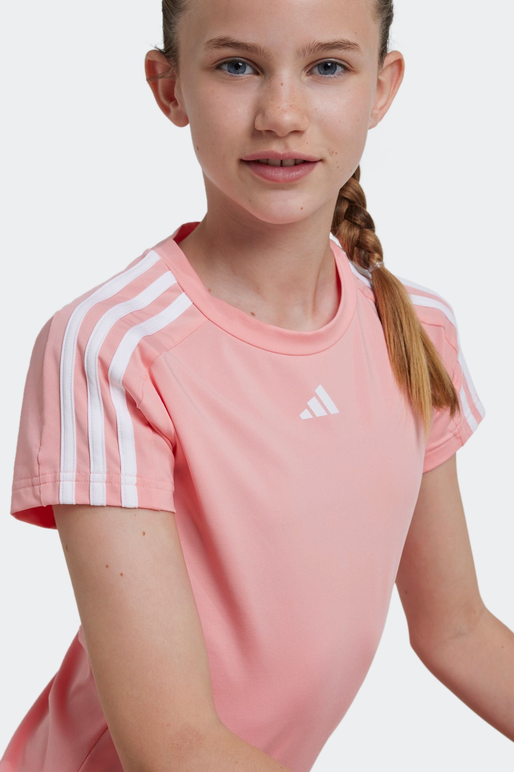 adidas Pink Sportswear Train Essentials Aeroready 3 Stripes Slim Fit Training T-Shirt