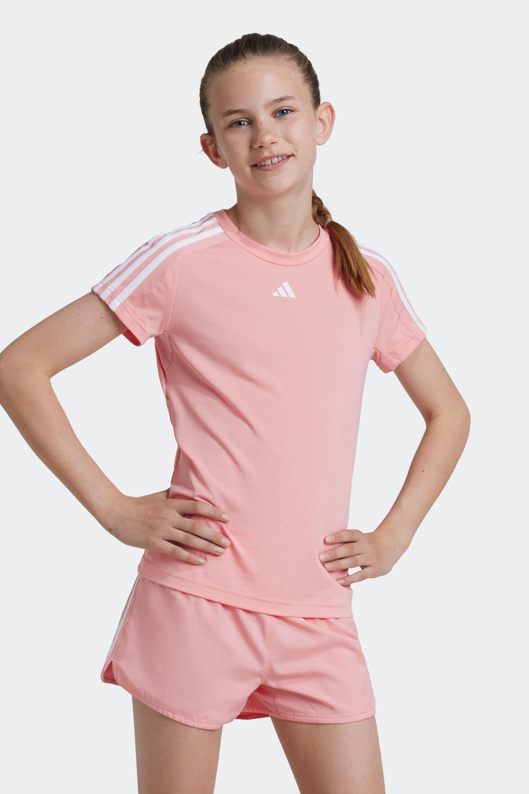 adidas Pink Sportswear Train Essentials Aeroready 3 Stripes Slim Fit Training T-Shirt