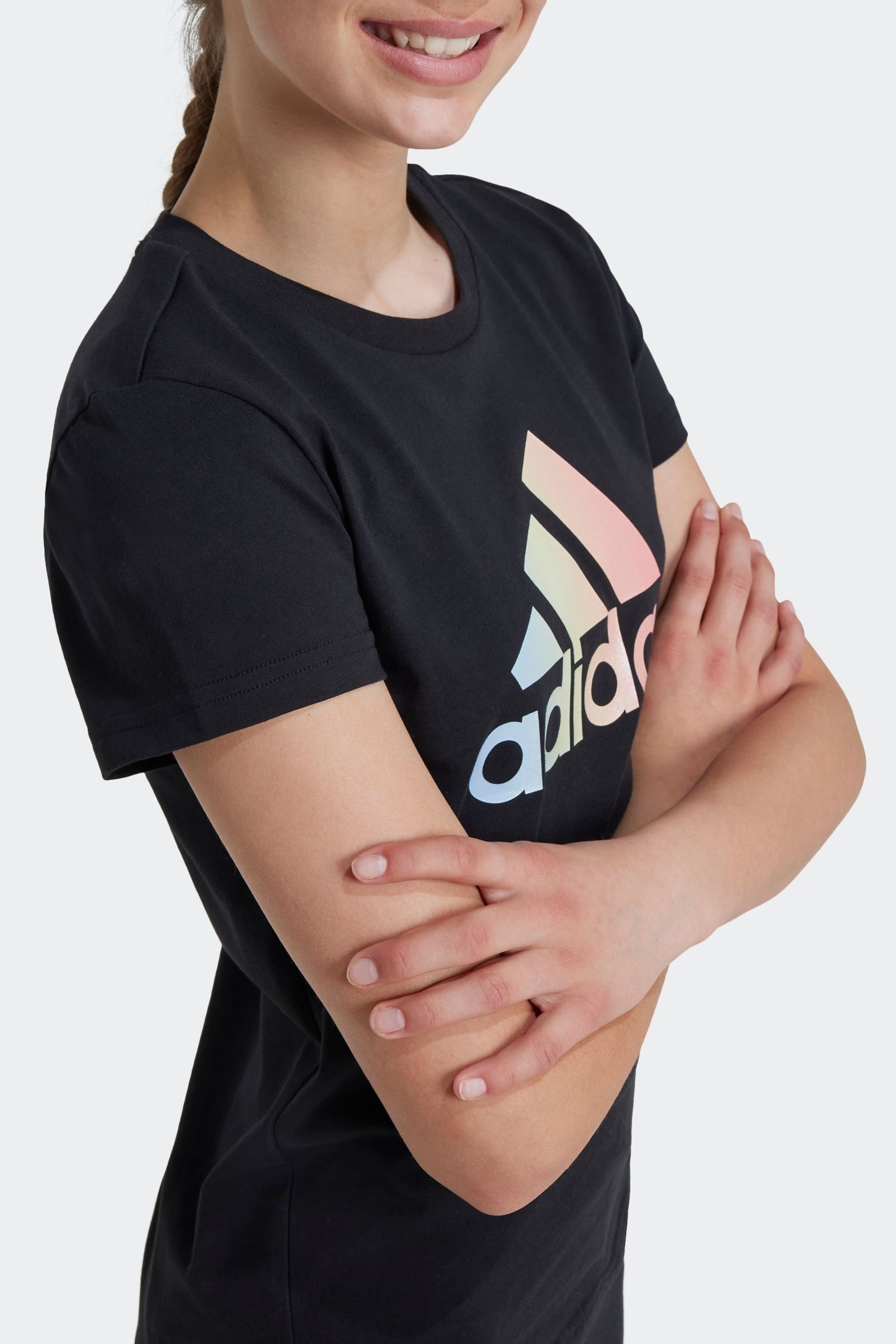 adidas Black Kids Metallic Print 100% Cotton T-Shirt