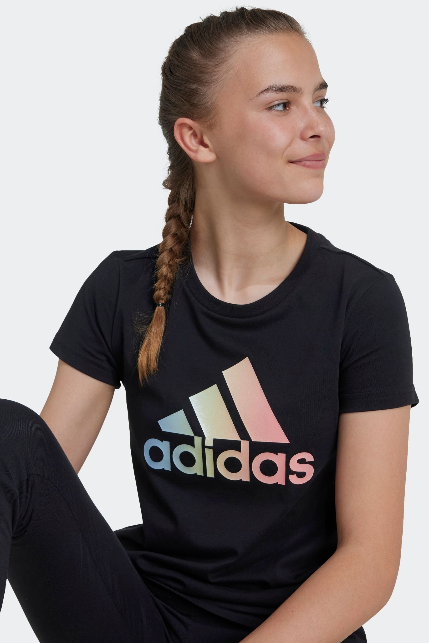 adidas Black Kids Metallic Print 100% Cotton T-Shirt