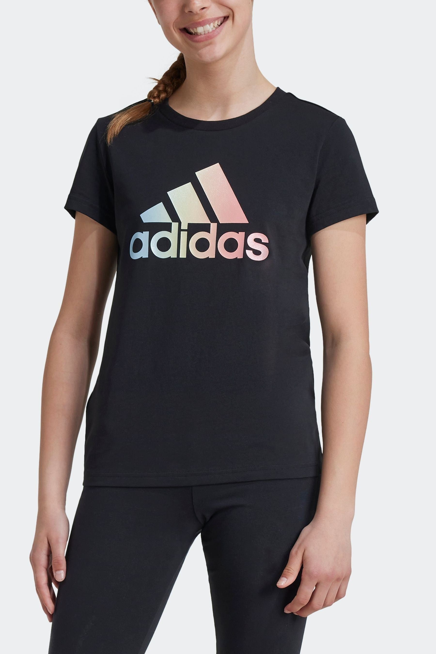 adidas Black Kids Metallic Print 100% Cotton T-Shirt