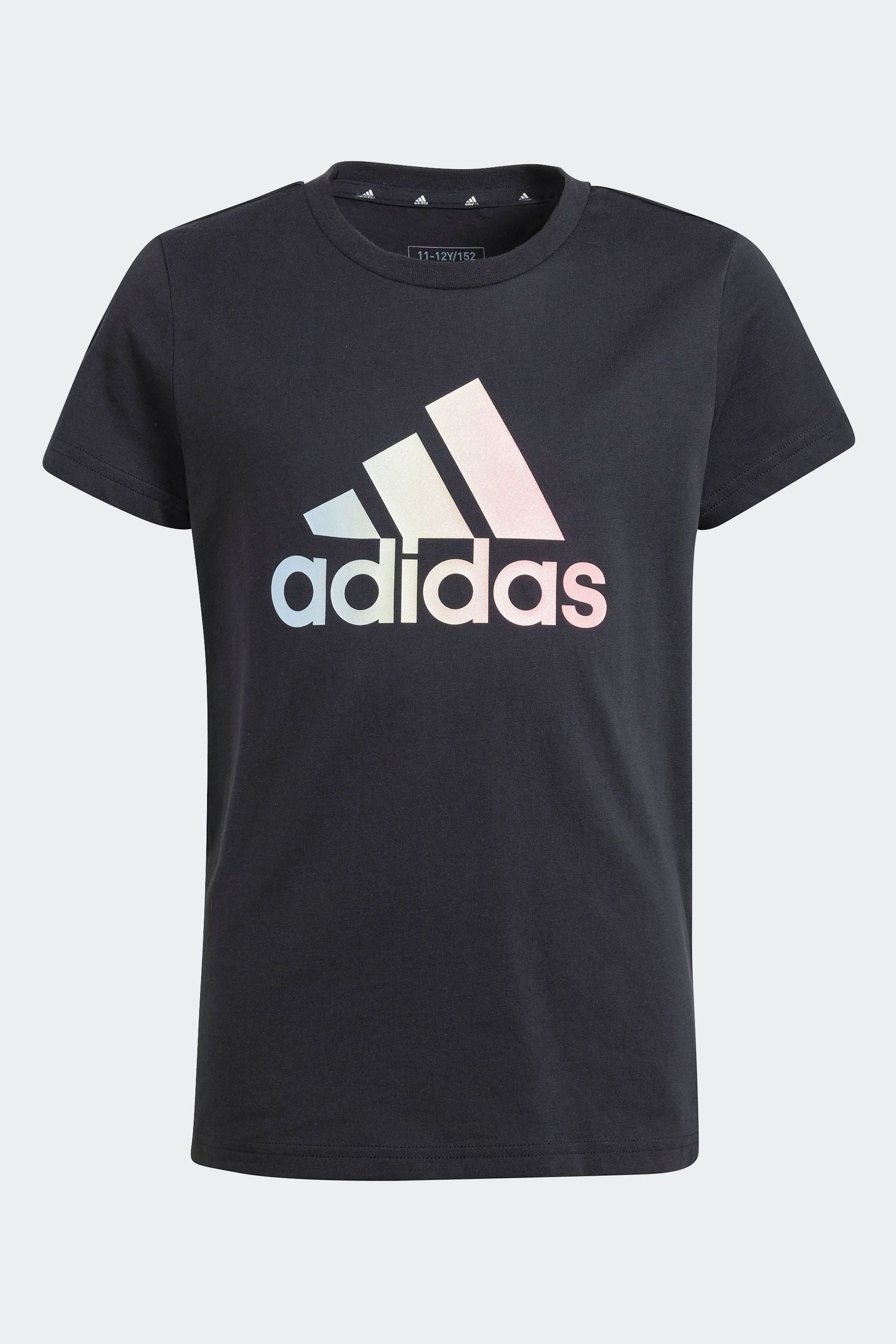 adidas Black Kids Metallic Print 100% Cotton T-Shirt